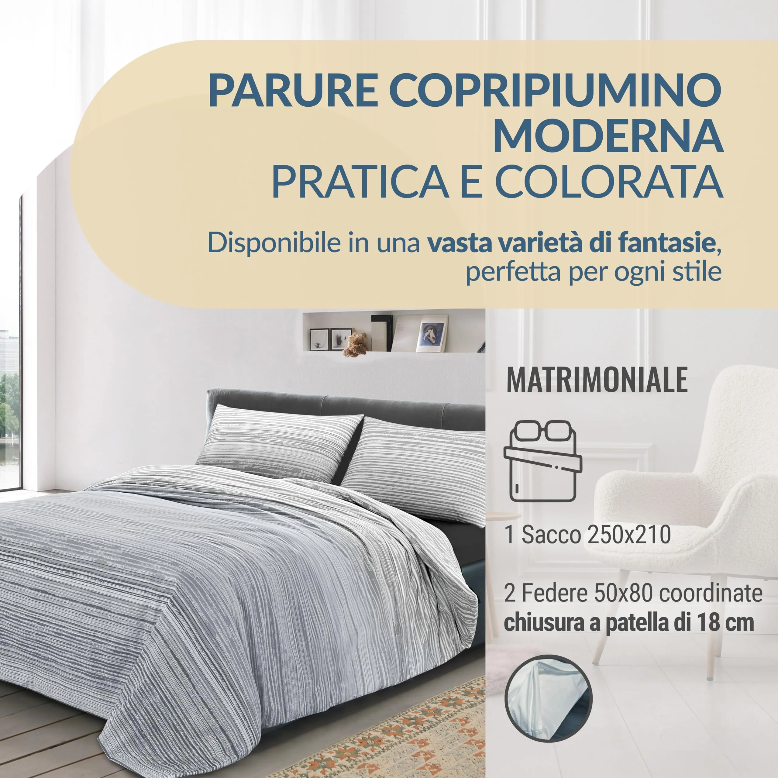 Dorian Home Copripiumino Matrimoniale in Cotone 250x210 cm con 2 Federe - immagine 2