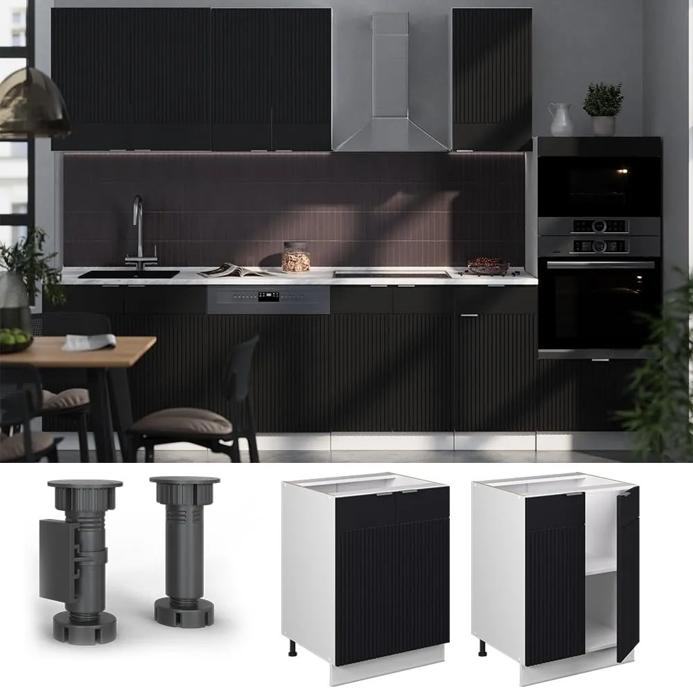 Vicco Mobile base cucina Fame-Line, Nero rigato, 60 cm - immagine 5