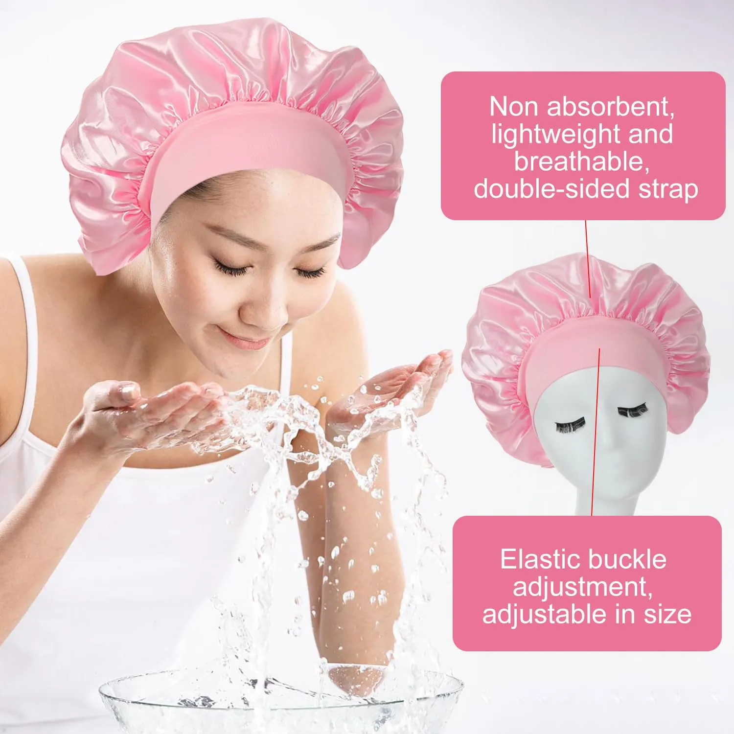 iLamvie Cuffia in Seta per Capelli Ricci, Berretto da Notte in Raso Elastico (Rosa) - immagine 3