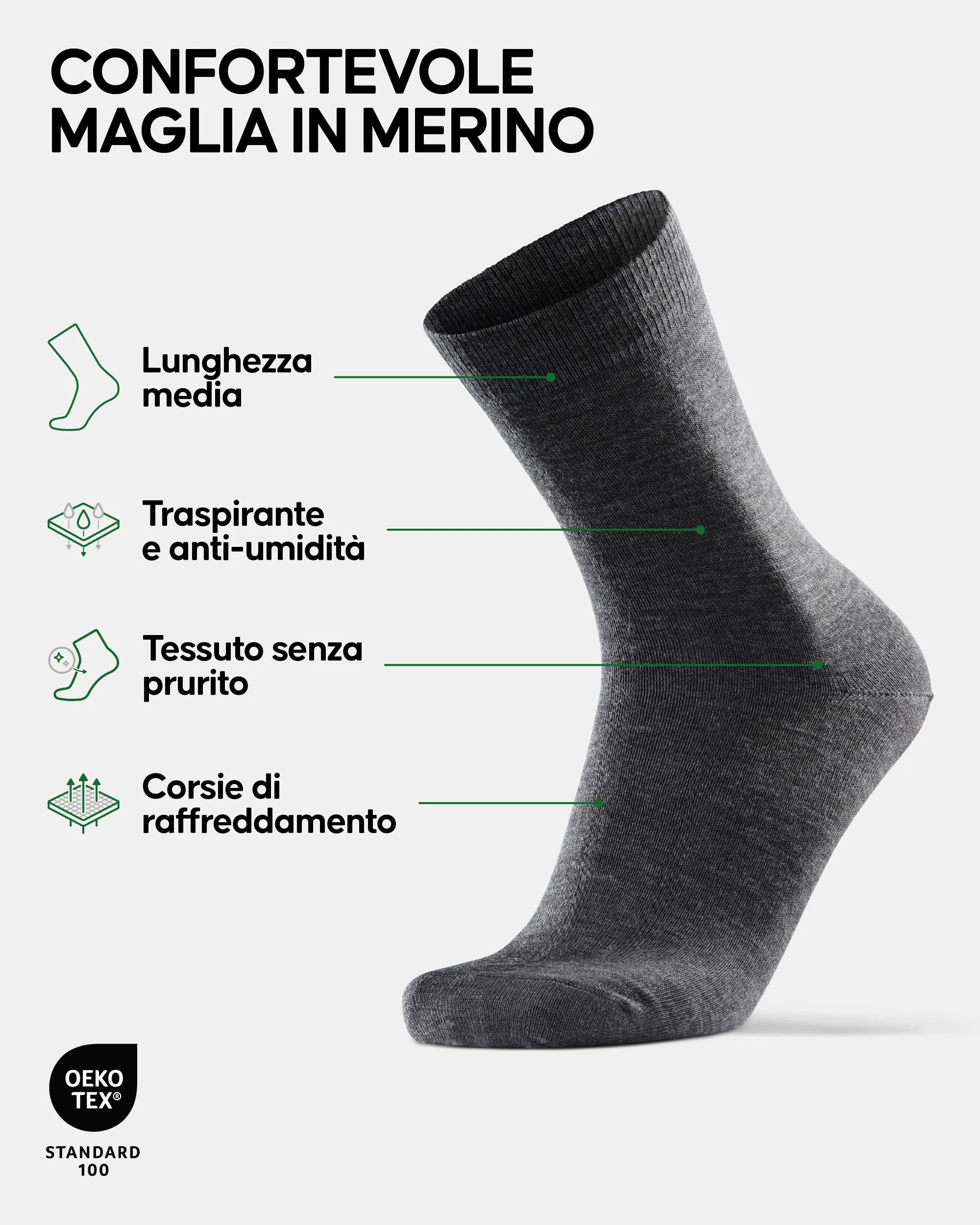 Danish Endurance Calzini in Lana Merino, Grigio, 39-42 - immagine 2