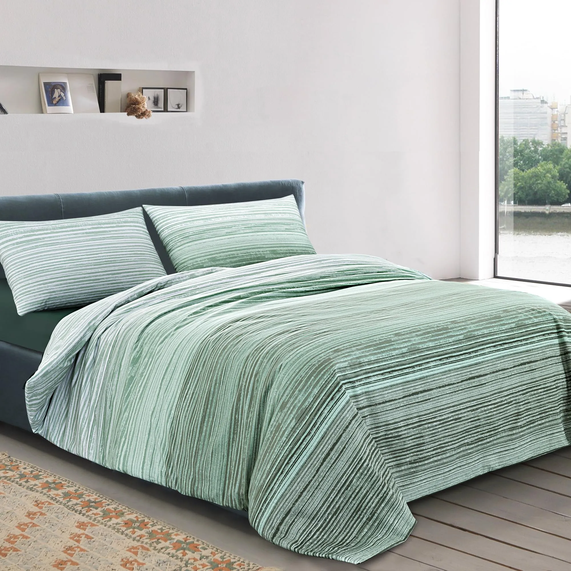 Dorian Home Copripiumino Matrimoniale in Cotone 250x210 cm con 2 Federe, Padel Verde - immagine 1