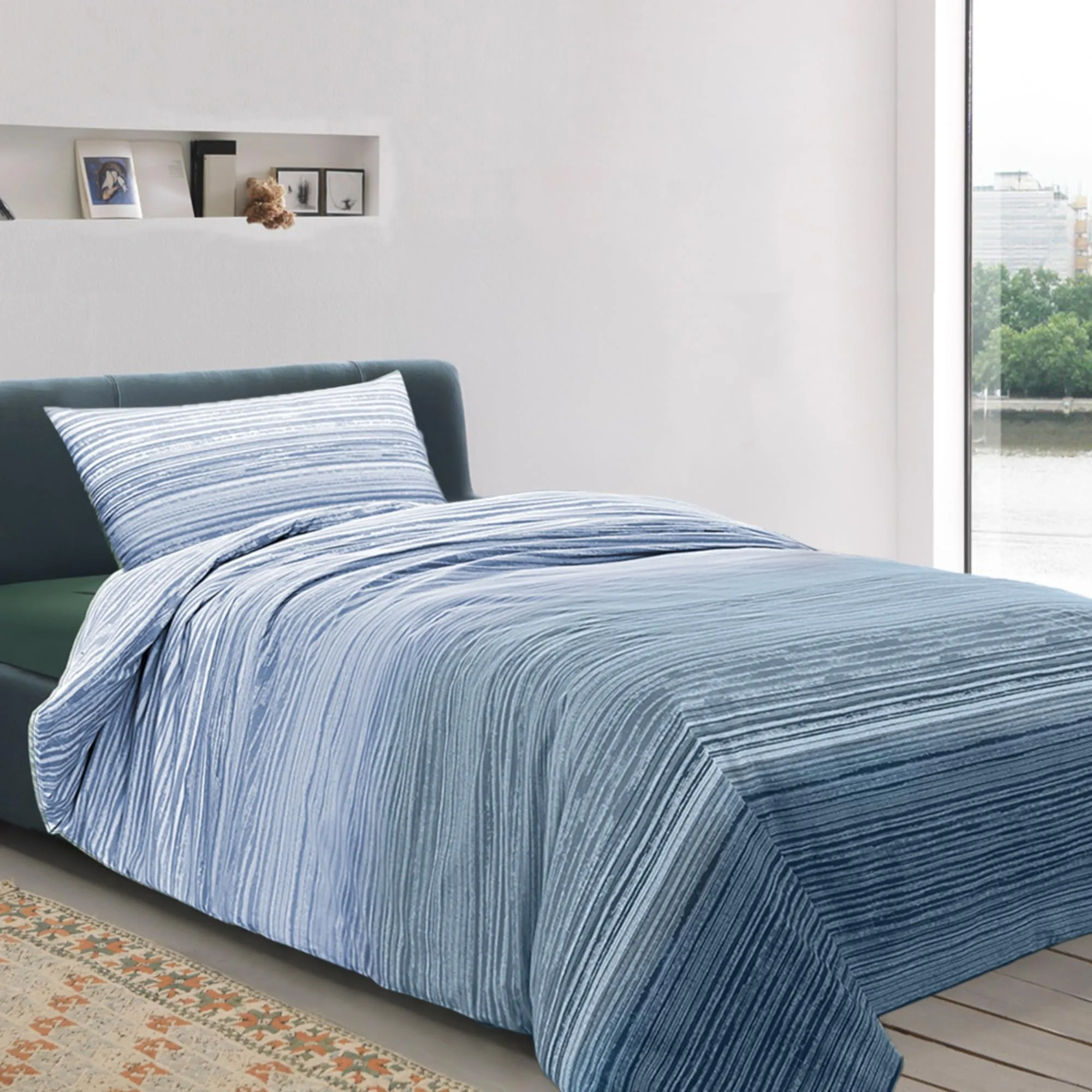 Dorian Home Copripiumino Singolo in Cotone 155x210 cm con Federa, Padel Blu - immagine 1