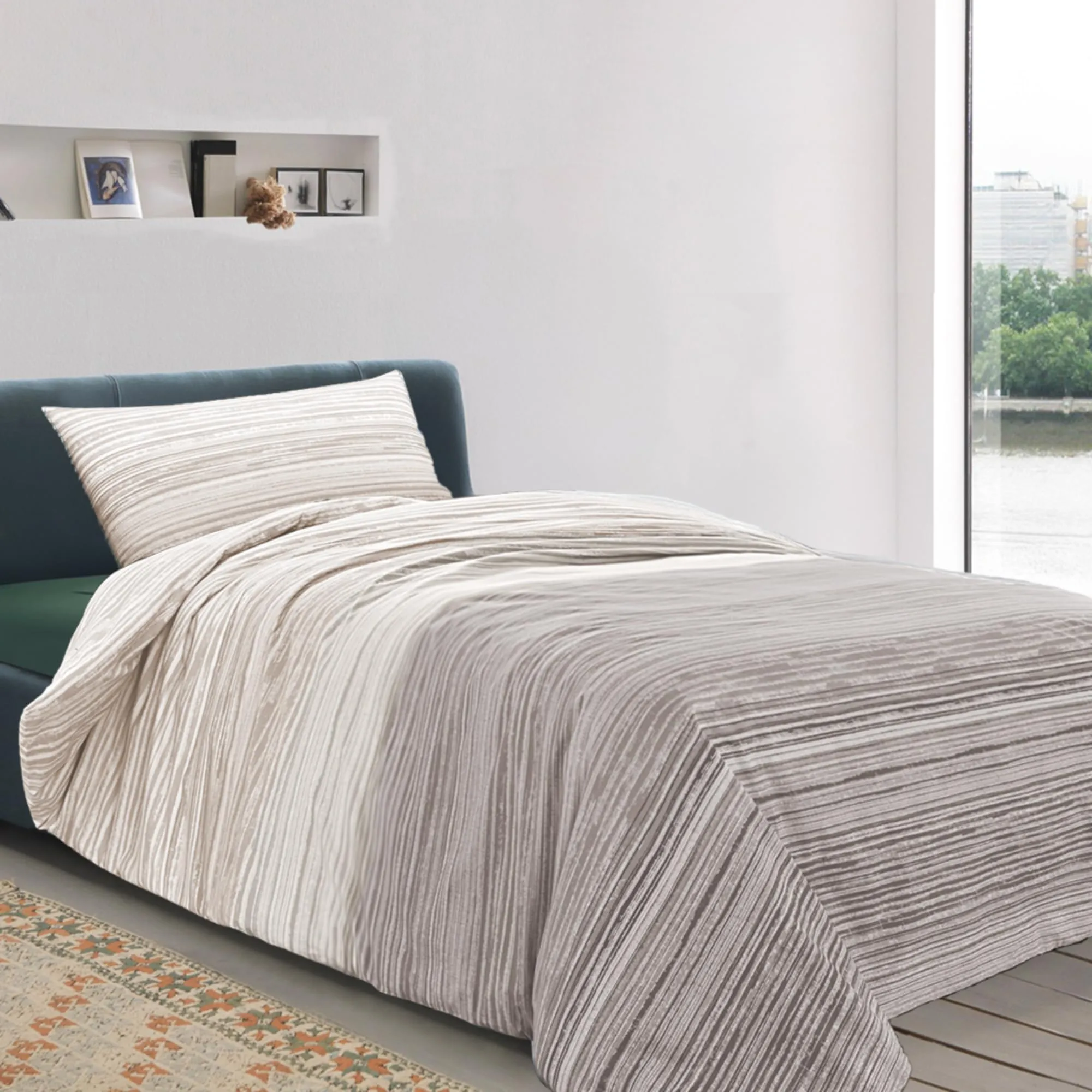 Dorian Home Copripiumino Singolo in Cotone 155x210 cm con Federa, Padel Beige - immagine 1