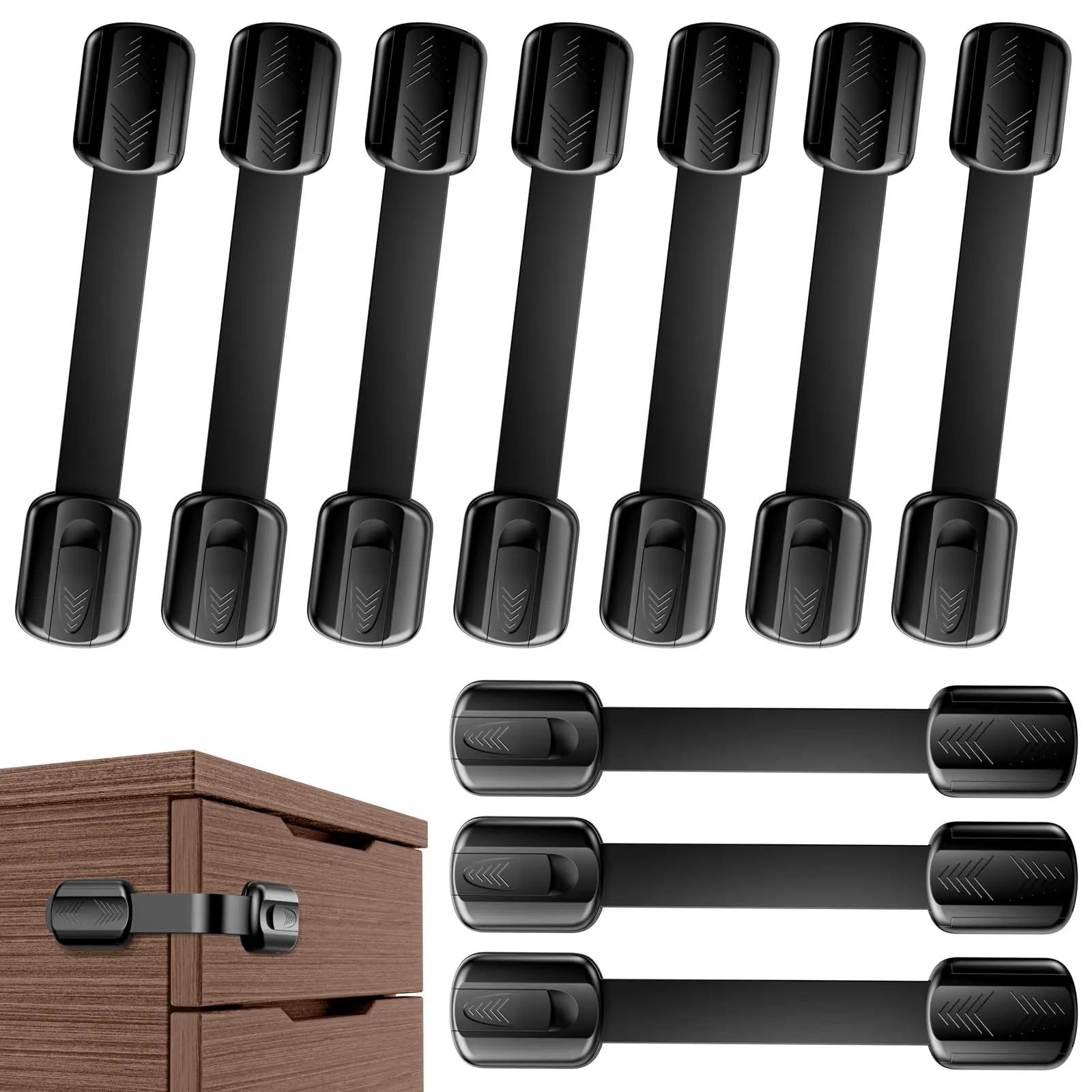 Kimsky Kit 10 Chiusure di Sicurezza per Bambini per Armadietti e Cassetti, Nero - immagine 1