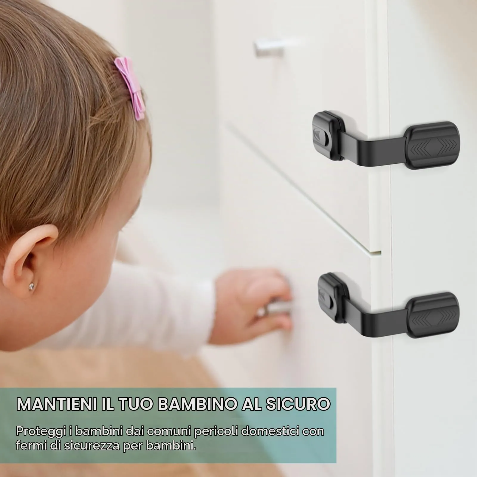 Kimsky Kit 10 Chiusure di Sicurezza per Bambini per Armadietti e Cassetti, Nero - immagine 3