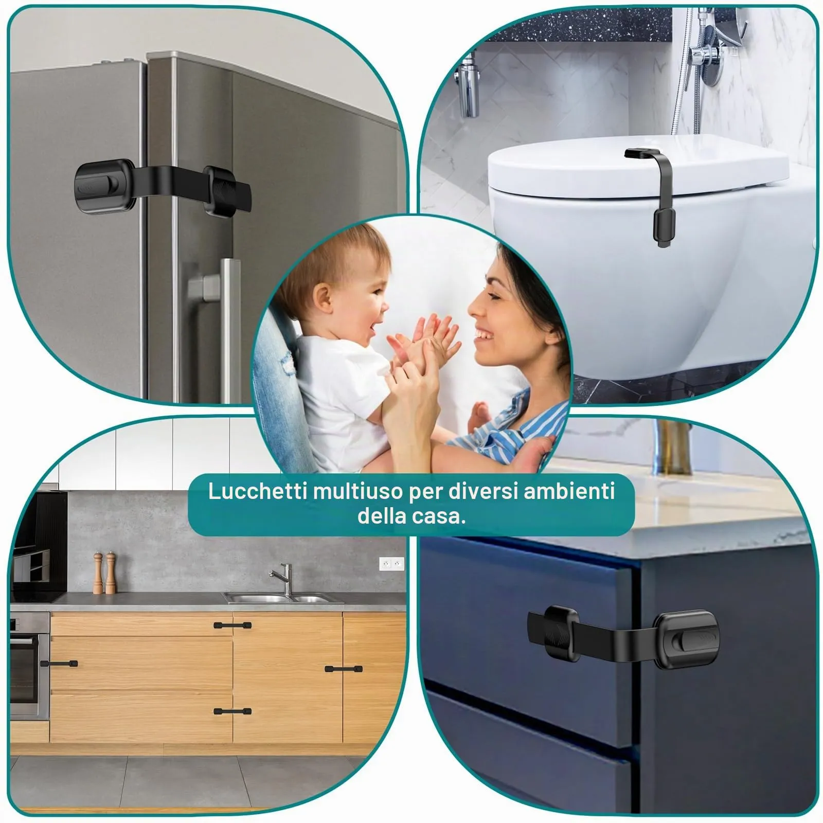Kimsky Kit 10 Chiusure di Sicurezza per Bambini per Armadietti e Cassetti, Nero - immagine 4
