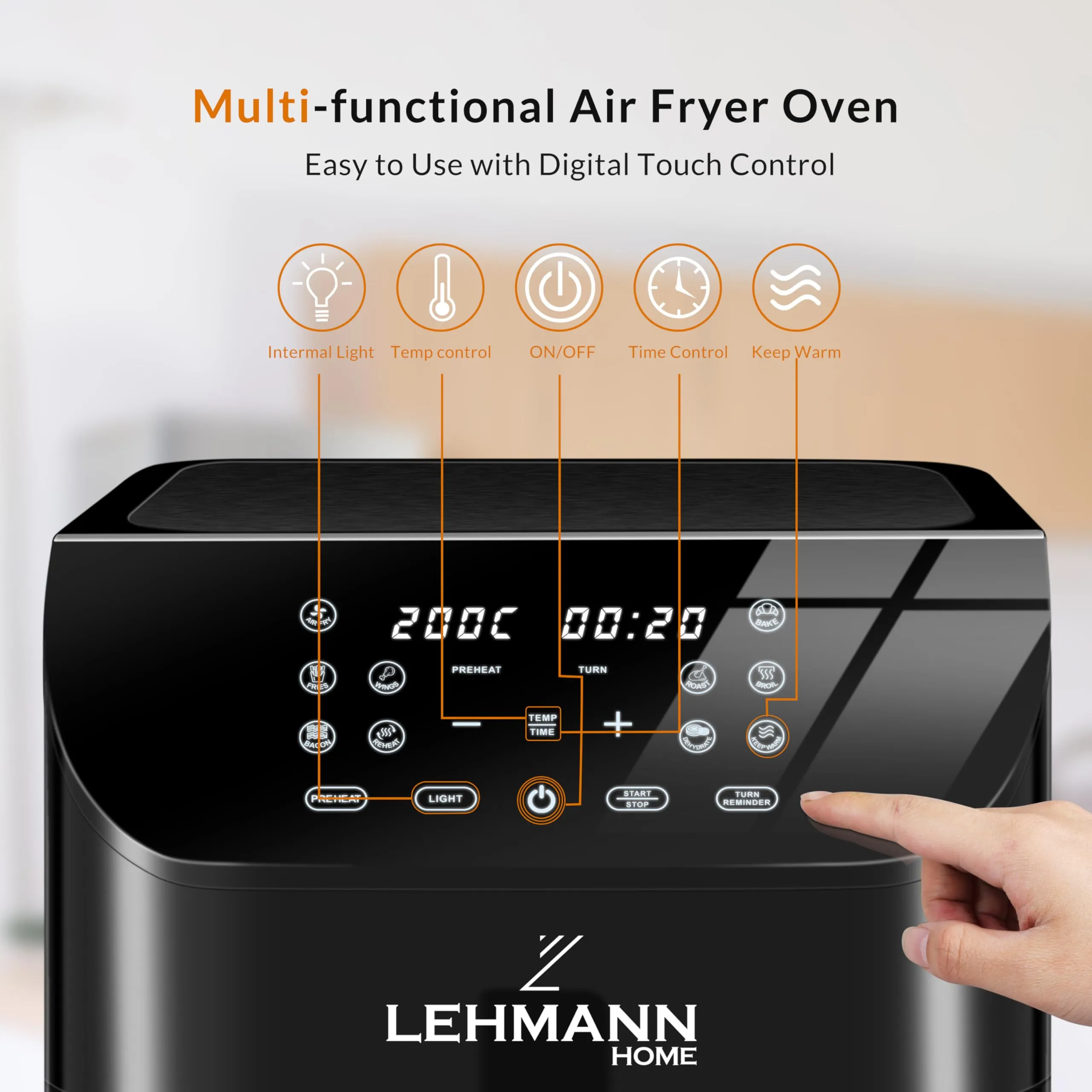 LEHMANN Friggitrice ad Aria 8L XXL con Inserto Divisorio, Finestra di Visualizzazione, 12 Programmi, 76–200°C, Nero - immagine 5