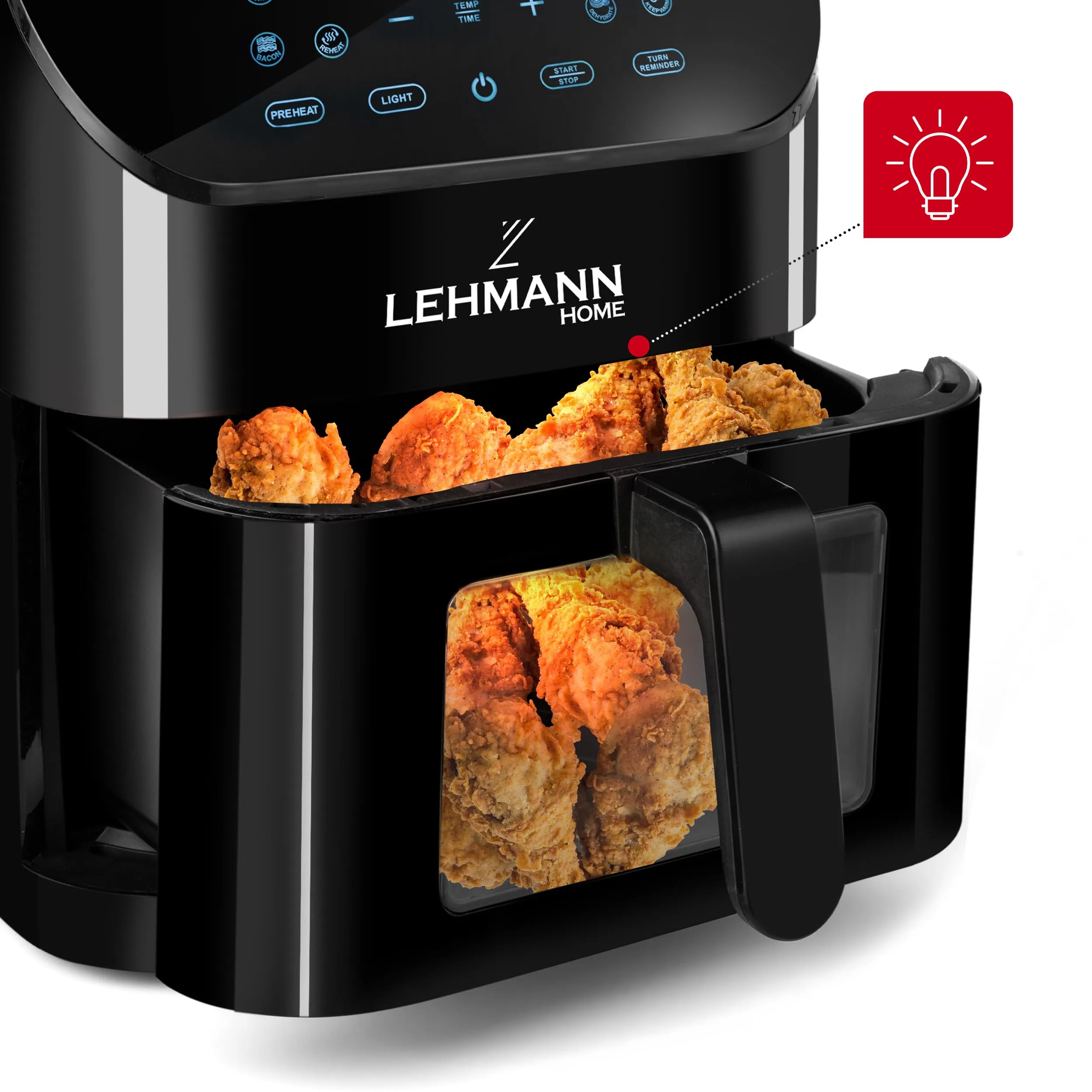 LEHMANN Friggitrice ad Aria 8L XXL con Inserto Divisorio, Finestra di Visualizzazione, 12 Programmi, 76–200°C, Nero - immagine 7