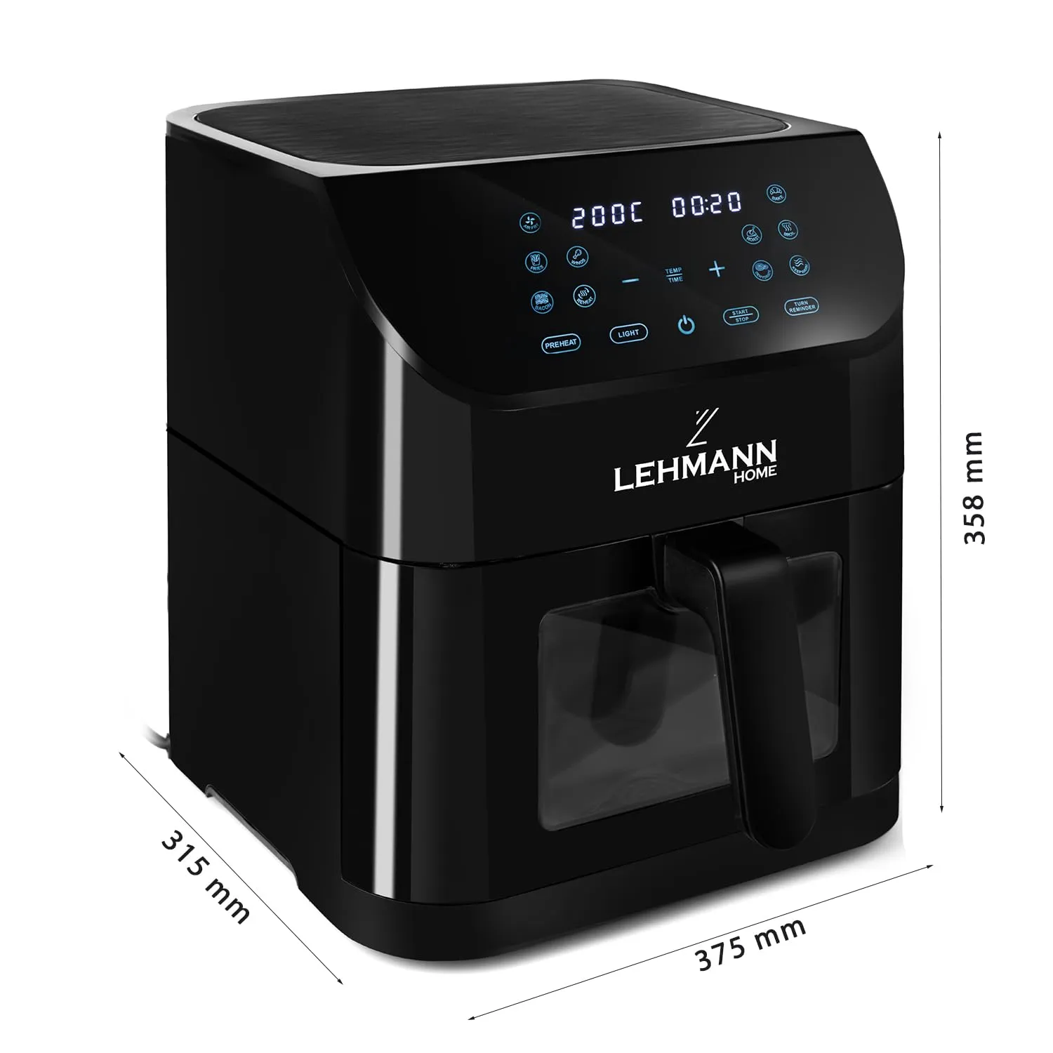 LEHMANN Friggitrice ad Aria 8L XXL con Inserto Divisorio, Finestra di Visualizzazione, 12 Programmi, 76–200°C, Nero - immagine 9