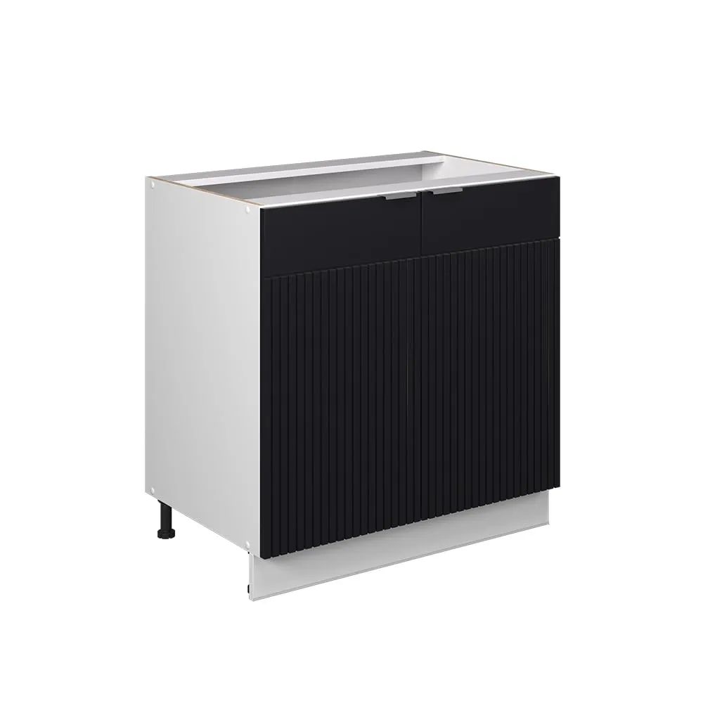 Vicco Fame-Line Mobiletto base cucina, Nero rigato/Bianco, 80 cm - immagine 1