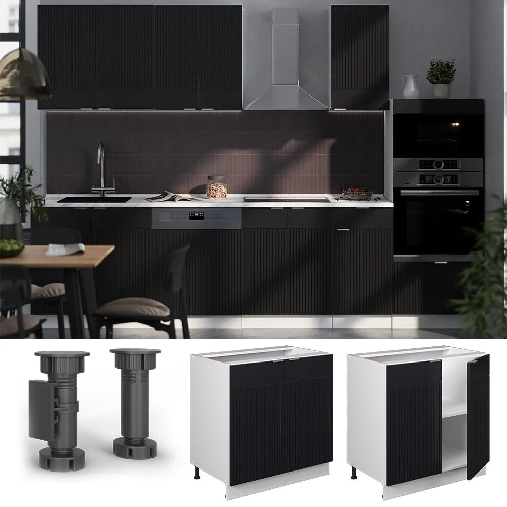 Vicco Fame-Line Mobiletto base cucina, Nero rigato/Bianco, 80 cm - immagine 4