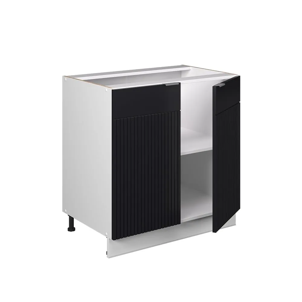 Vicco Fame-Line Mobiletto base cucina, Nero rigato/Bianco, 80 cm - immagine 5