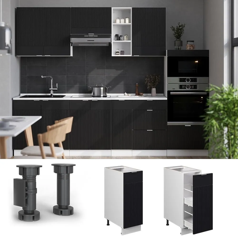 Vicco Fame-Line Colonna Dispensa Cucina, Nero Rigato, 30 cm - immagine 4