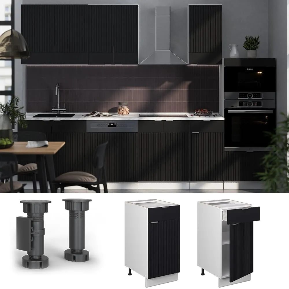 Vicco Fame-Line Mobiletto base per cucina, Nero rigato, 40 cm - immagine 4