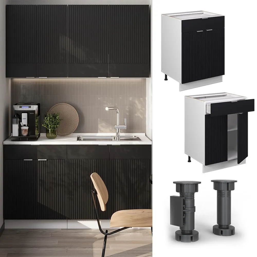 Vicco Mobiletto base per cucina Fame-Line, Nero rigato, 60 cm - immagine 4