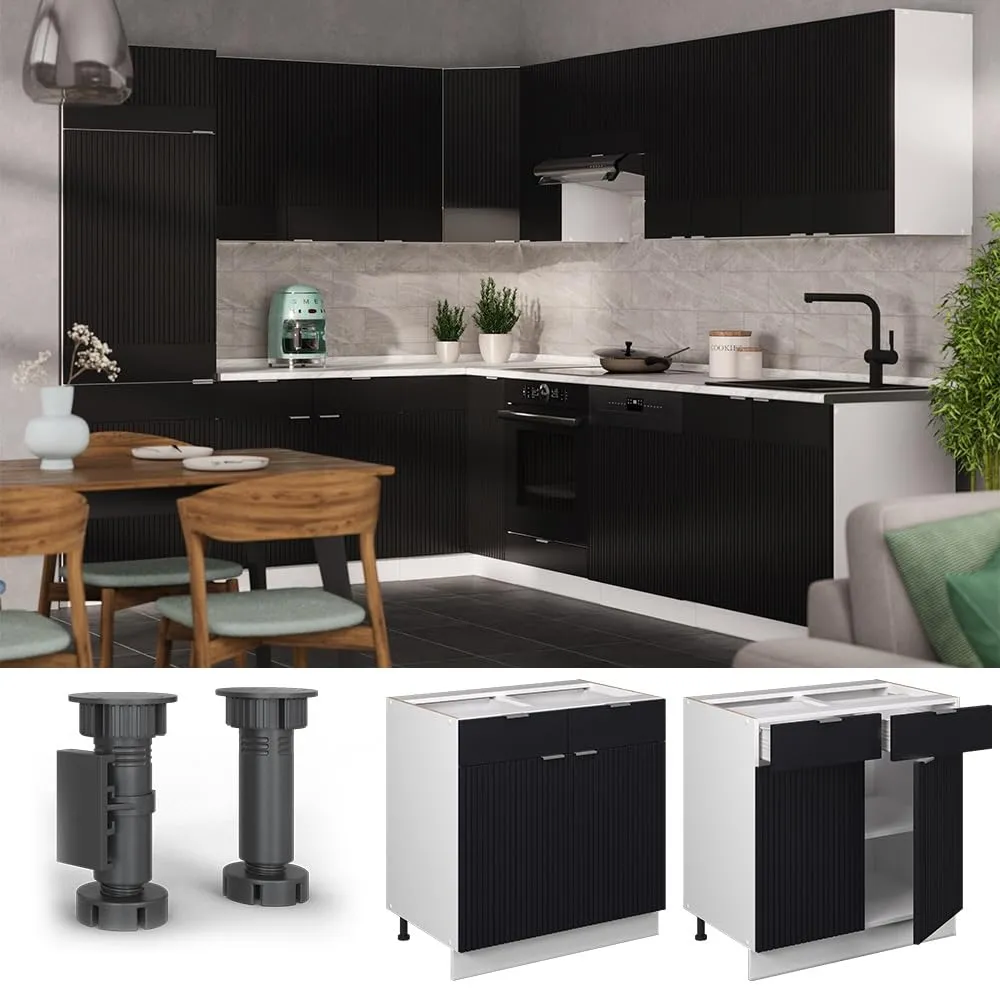 Vicco Fame-Line Mobiletto Base per Cucina, Nero Rigato, 80 cm - immagine 4