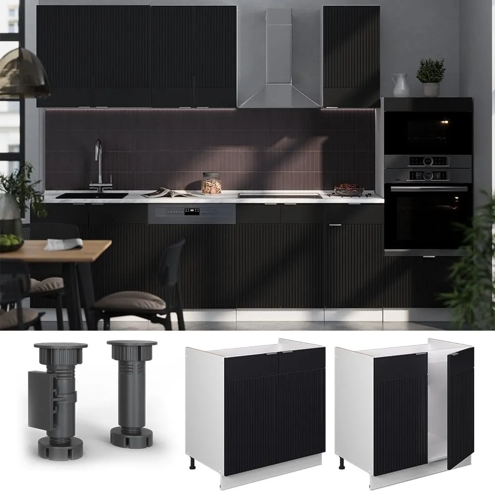Vicco Mobile Lavello Cucina Fame-Line, Nero Rigato, 80 cm - immagine 5