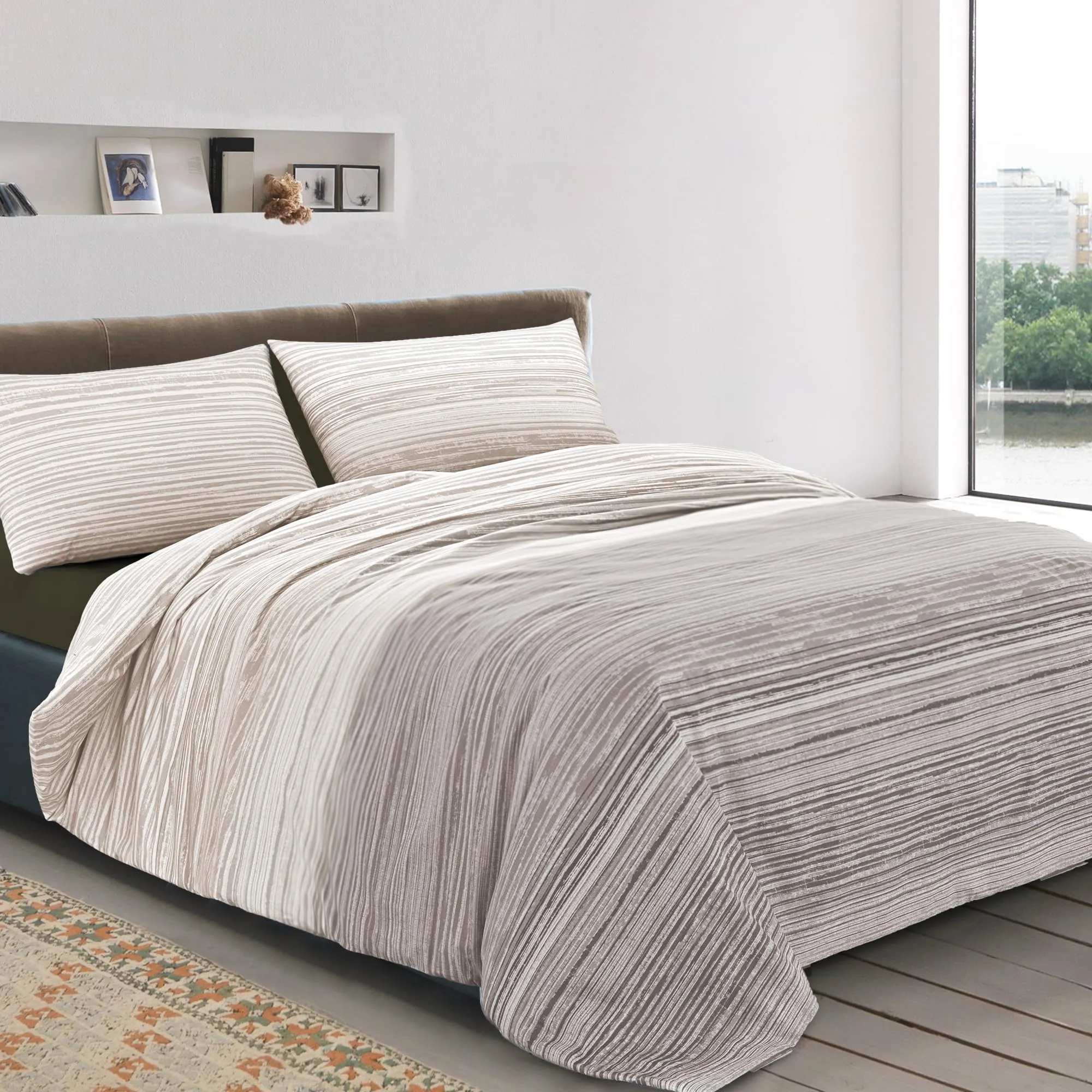 Dorian Home Copripiumino Matrimoniale in Cotone 250x210 cm con 2 Federe, Padel Beige - immagine 1