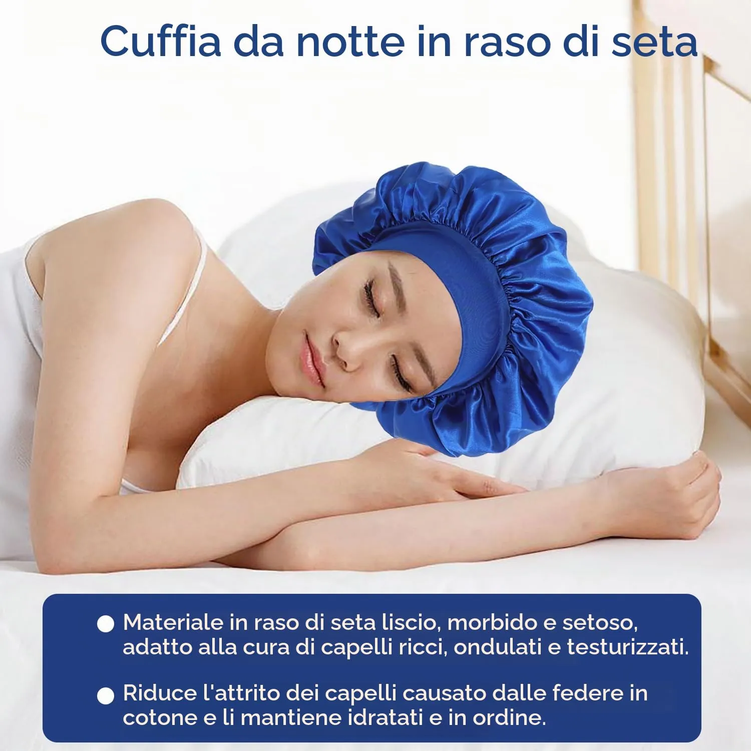 iLamvie Cuffia in Raso per Capelli, Berretto da Notte Elastico per Donna (Nero+Blu), 2 Pezzi - immagine 5