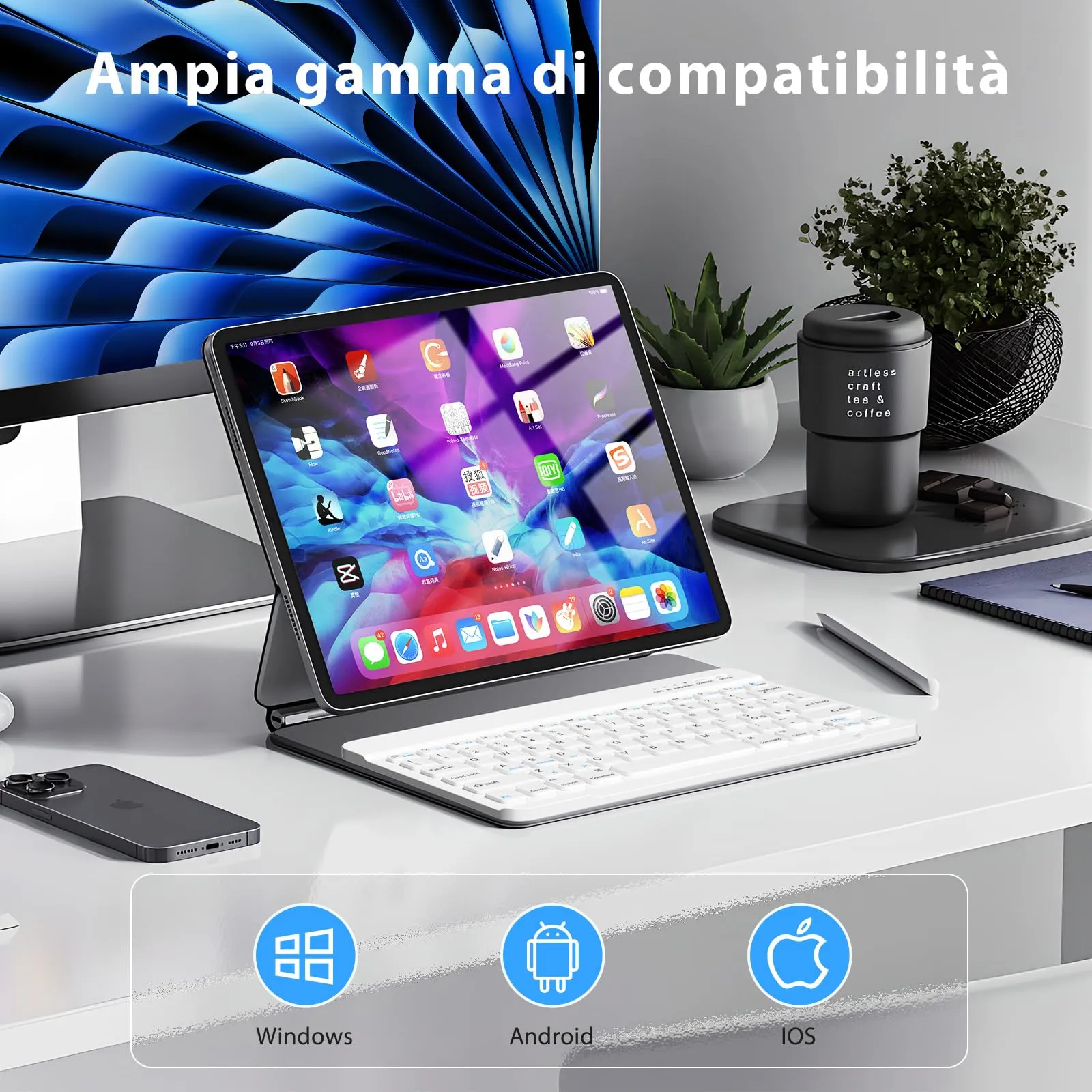HZD Tastiera Wireless Bluetooth Universale Ultra Sottile Ricaricabile - immagine 7