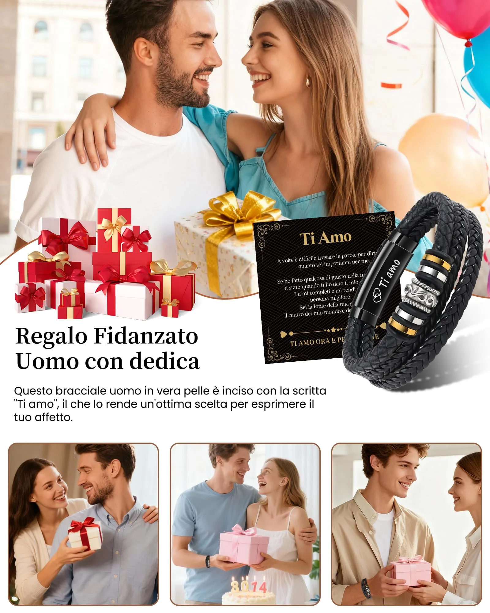 Cheerslife Bracciale Uomo in Pelle e Acciaio Inossidabile 3 Strati, 20.5-22.5 cm - immagine 6
