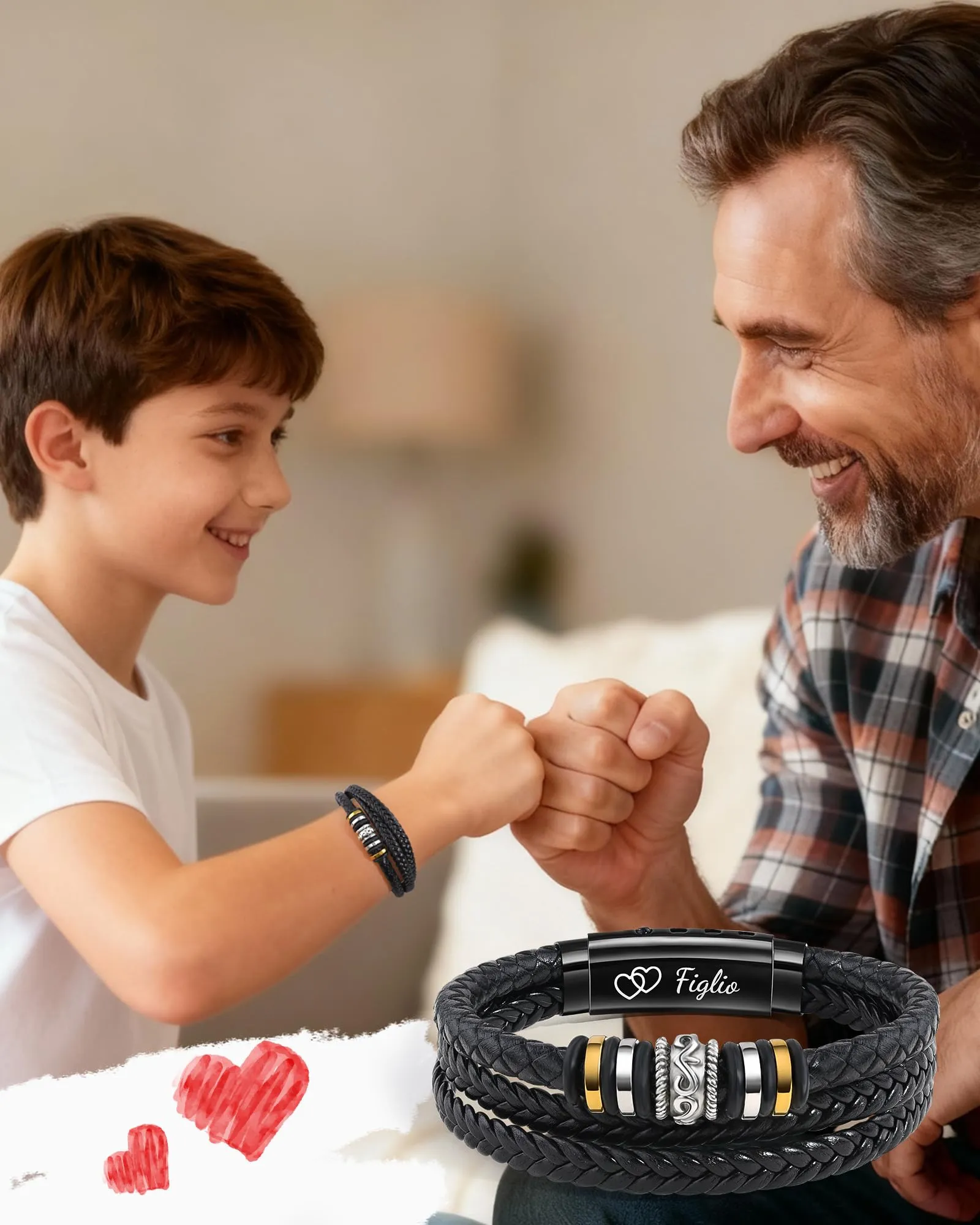 Cheerslife Bracciale in Pelle e Acciaio Inossidabile per Figlio - immagine 2