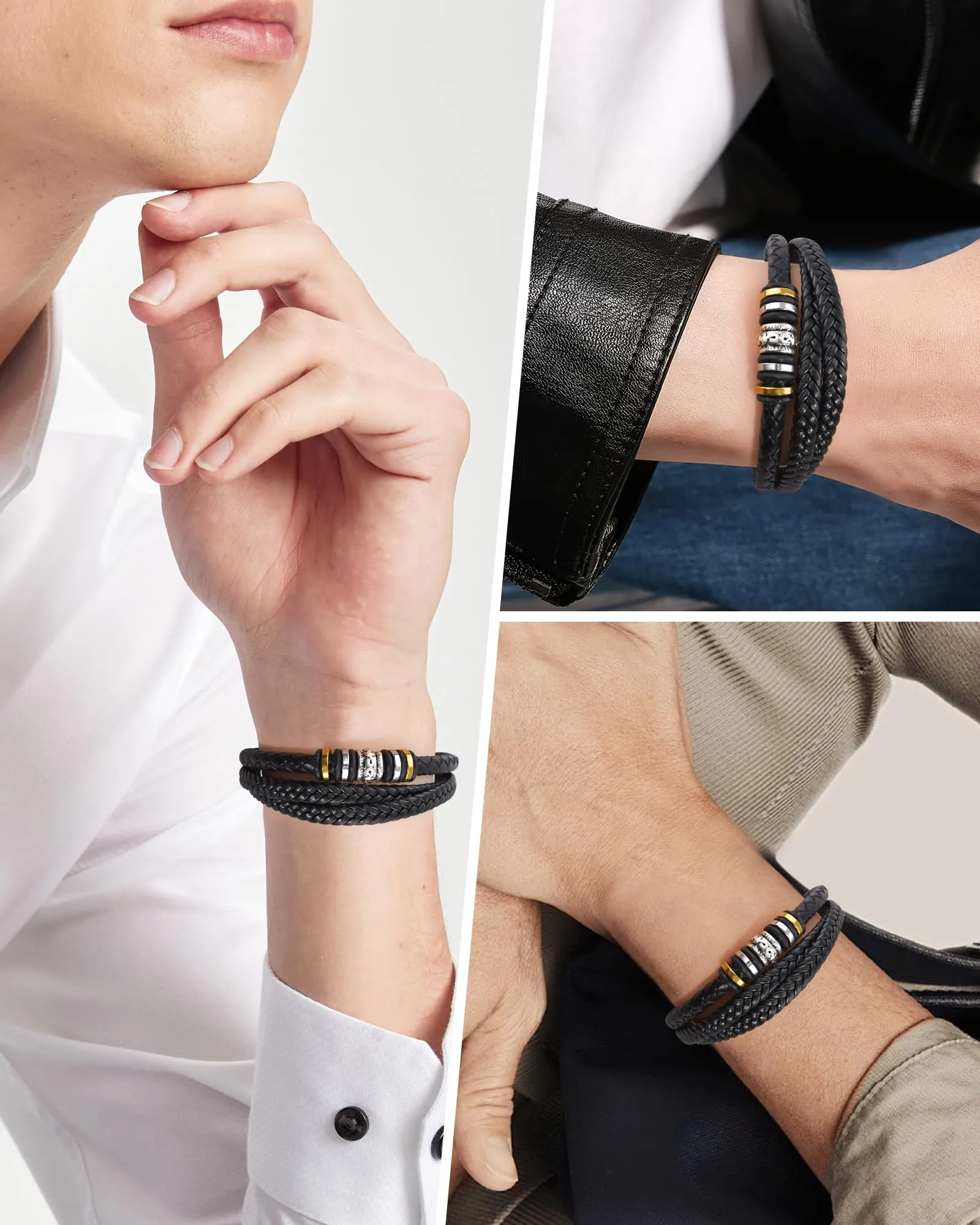Cheerslife Bracciale in Pelle e Acciaio Inossidabile per Figlio - immagine 4