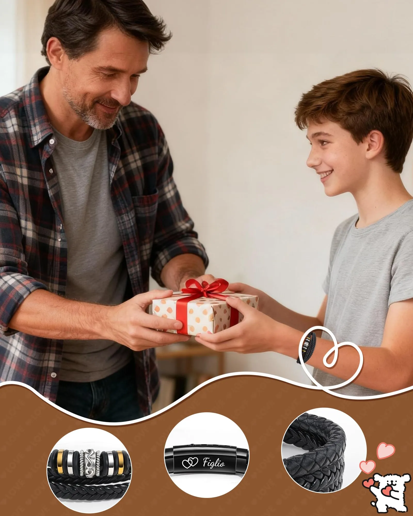Cheerslife Bracciale in Pelle e Acciaio Inossidabile per Figlio - immagine 5