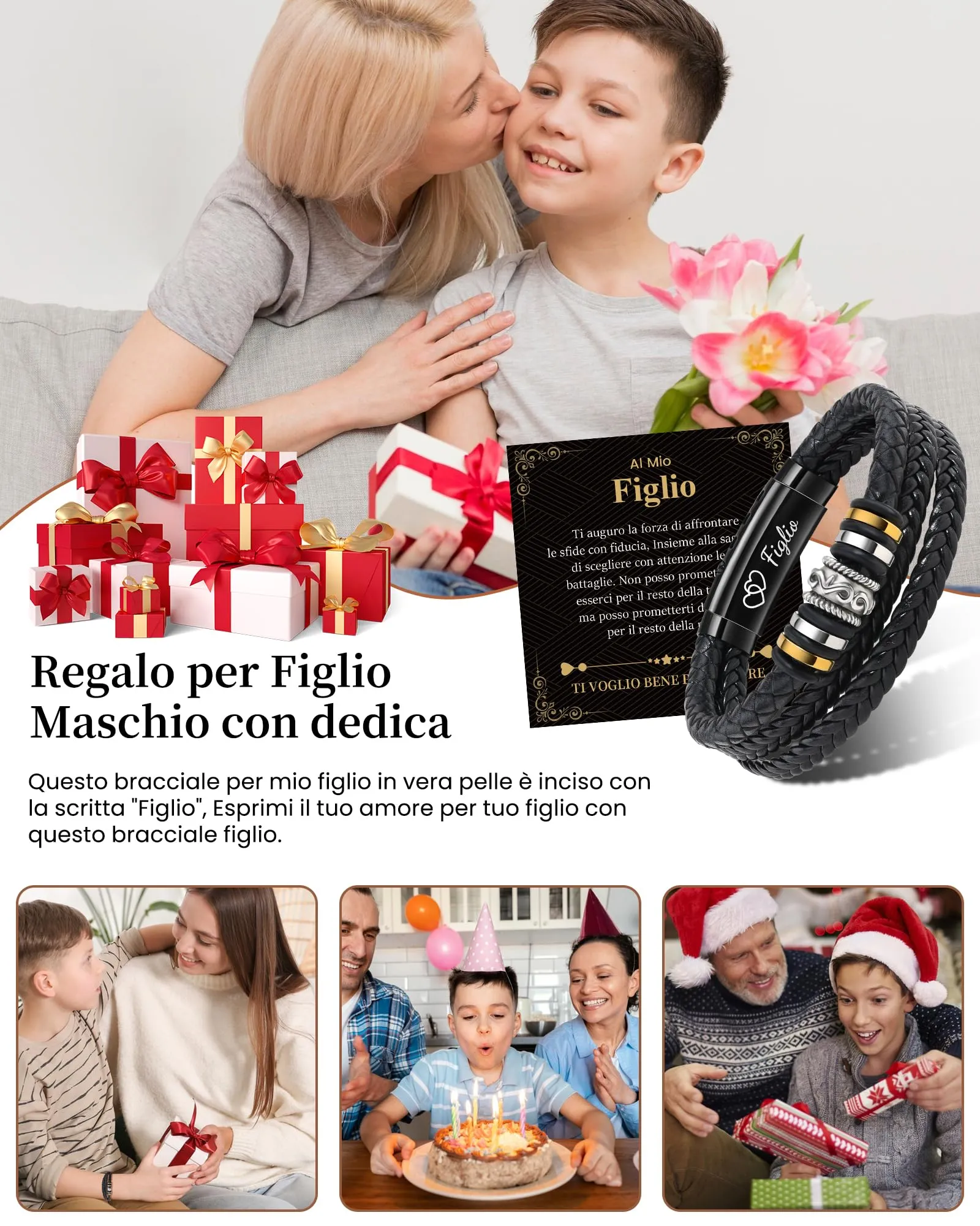 Cheerslife Bracciale in Pelle e Acciaio Inossidabile per Figlio - immagine 6