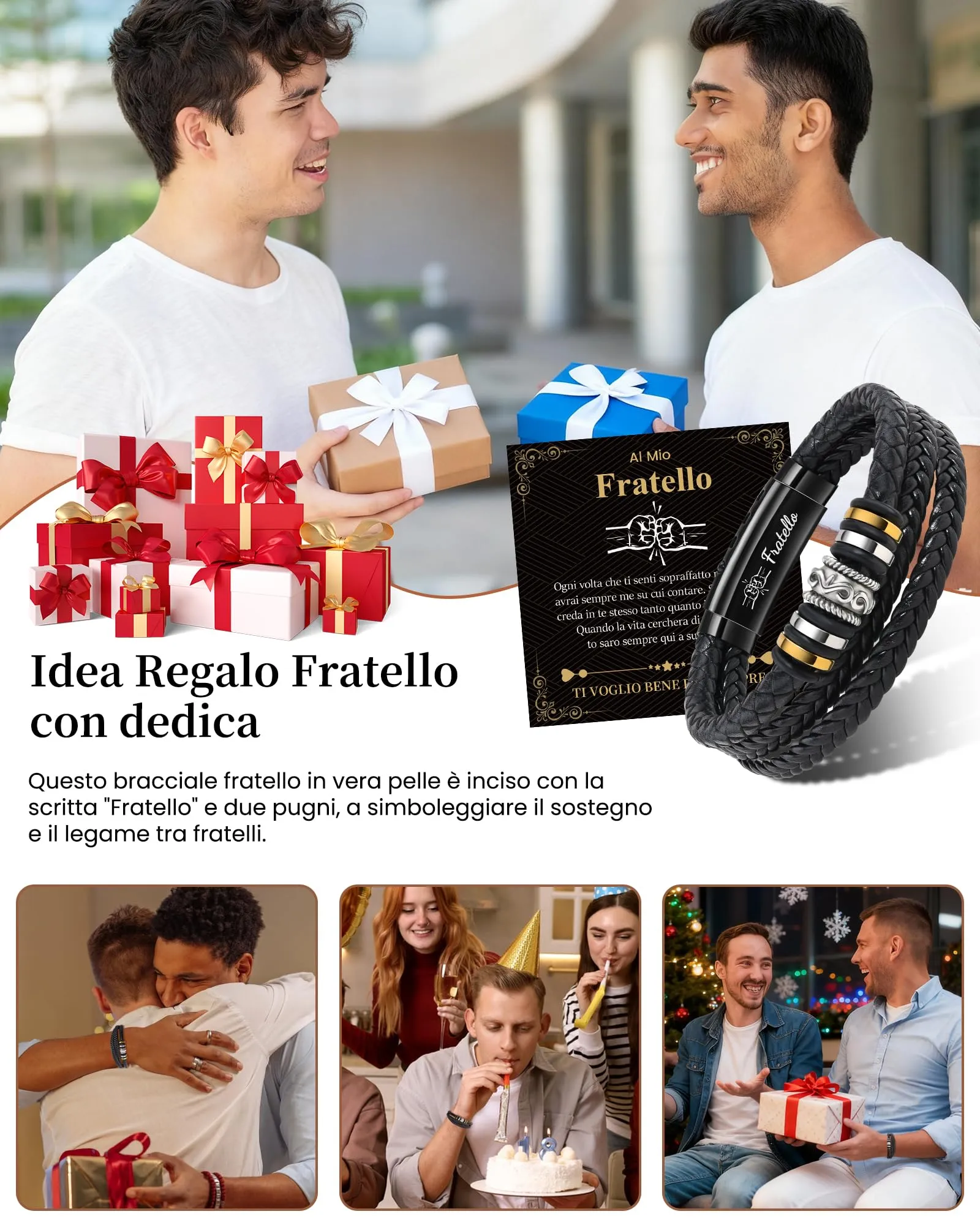 Cheerslife Bracciale Fratello in Pelle e Acciaio Inossidabile, 20.5-22.5 cm - immagine 6