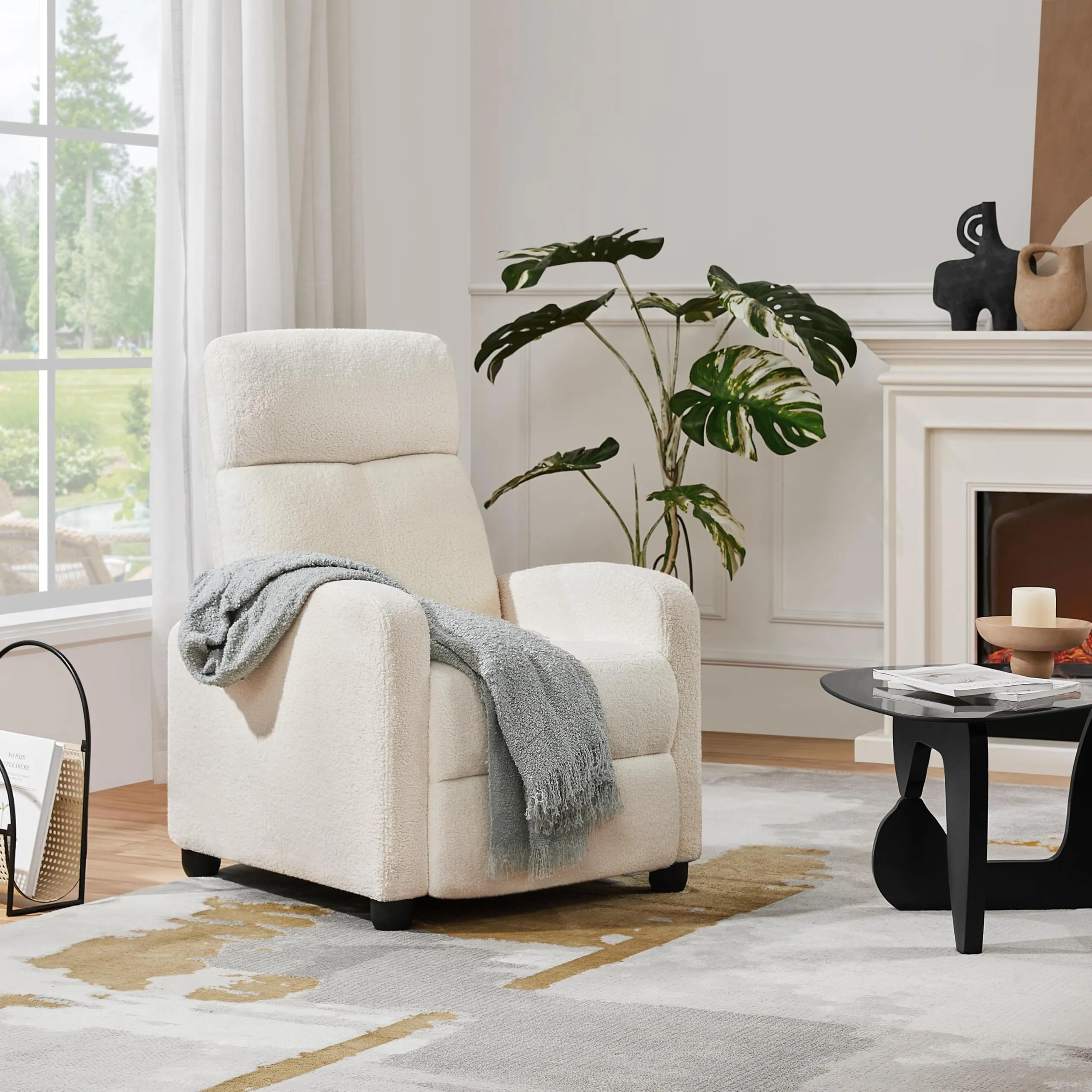 Yaheetech Poltrona Relax Reclinabile con Poggiapiedi, Tessuto Bouclé, Avorio - immagine 2
