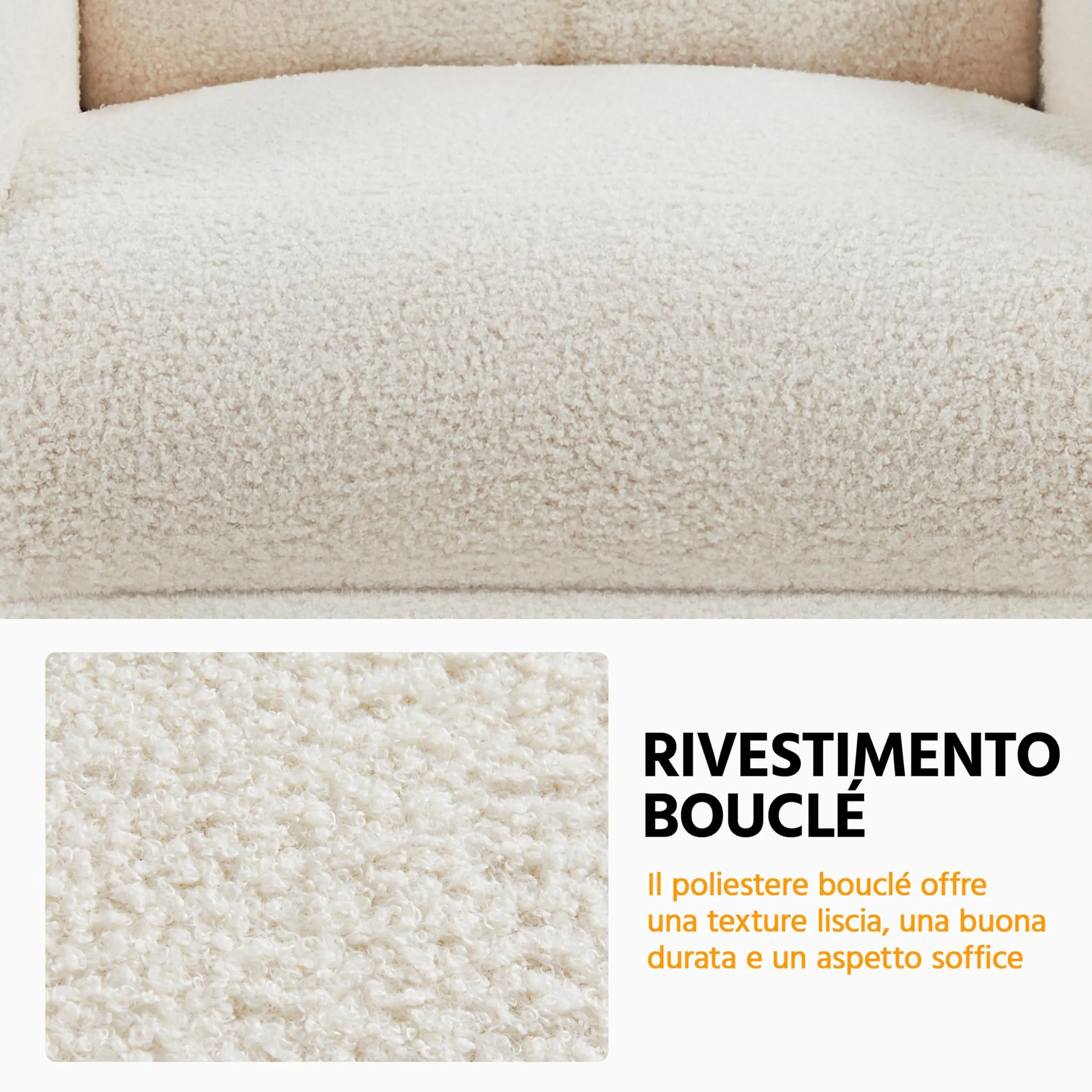 Yaheetech Poltrona Relax Reclinabile con Poggiapiedi, Tessuto Bouclé, Avorio - immagine 5