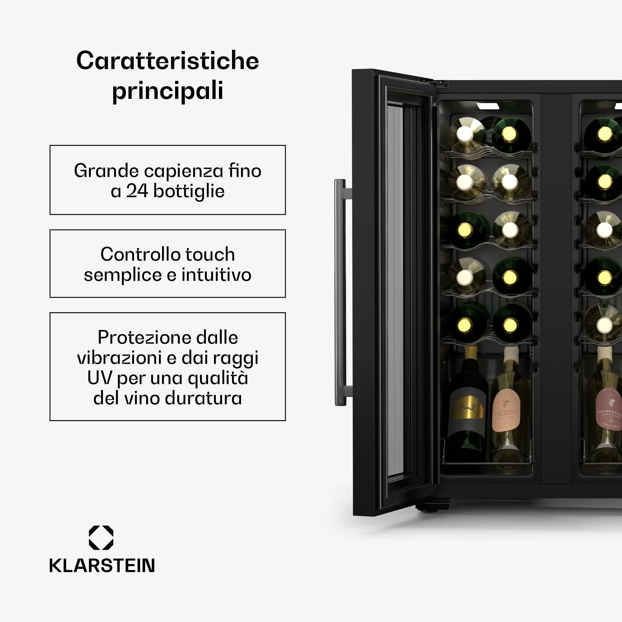 Klarstein Shiraz Cantinetta Climatizzata per Vino a 2 Zone, 24 Bottiglie, 5-18°C - immagine 2