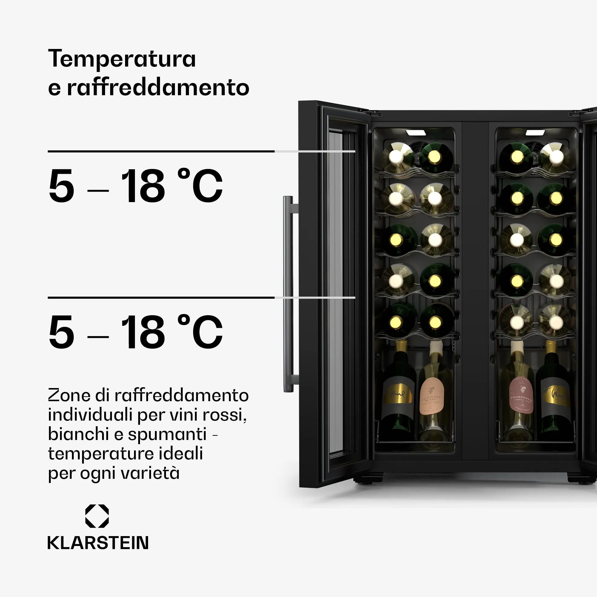 Klarstein Shiraz Cantinetta Climatizzata per Vino a 2 Zone, 24 Bottiglie, 5-18°C - immagine 4