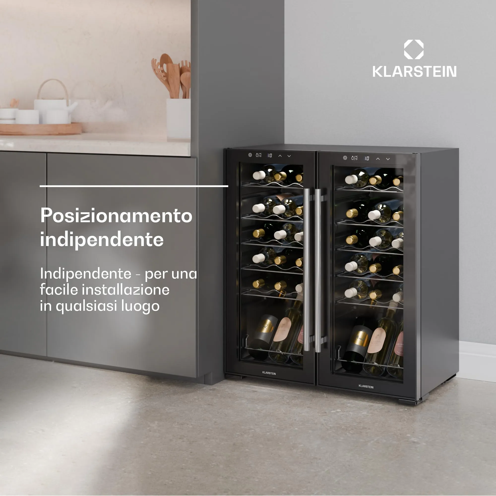 Klarstein Shiraz Cantinetta Vino Nero, 36 Bottiglie, 113 L, Doppia Temperatura, 5–18 °C, LED, Telaio Inox - immagine 3