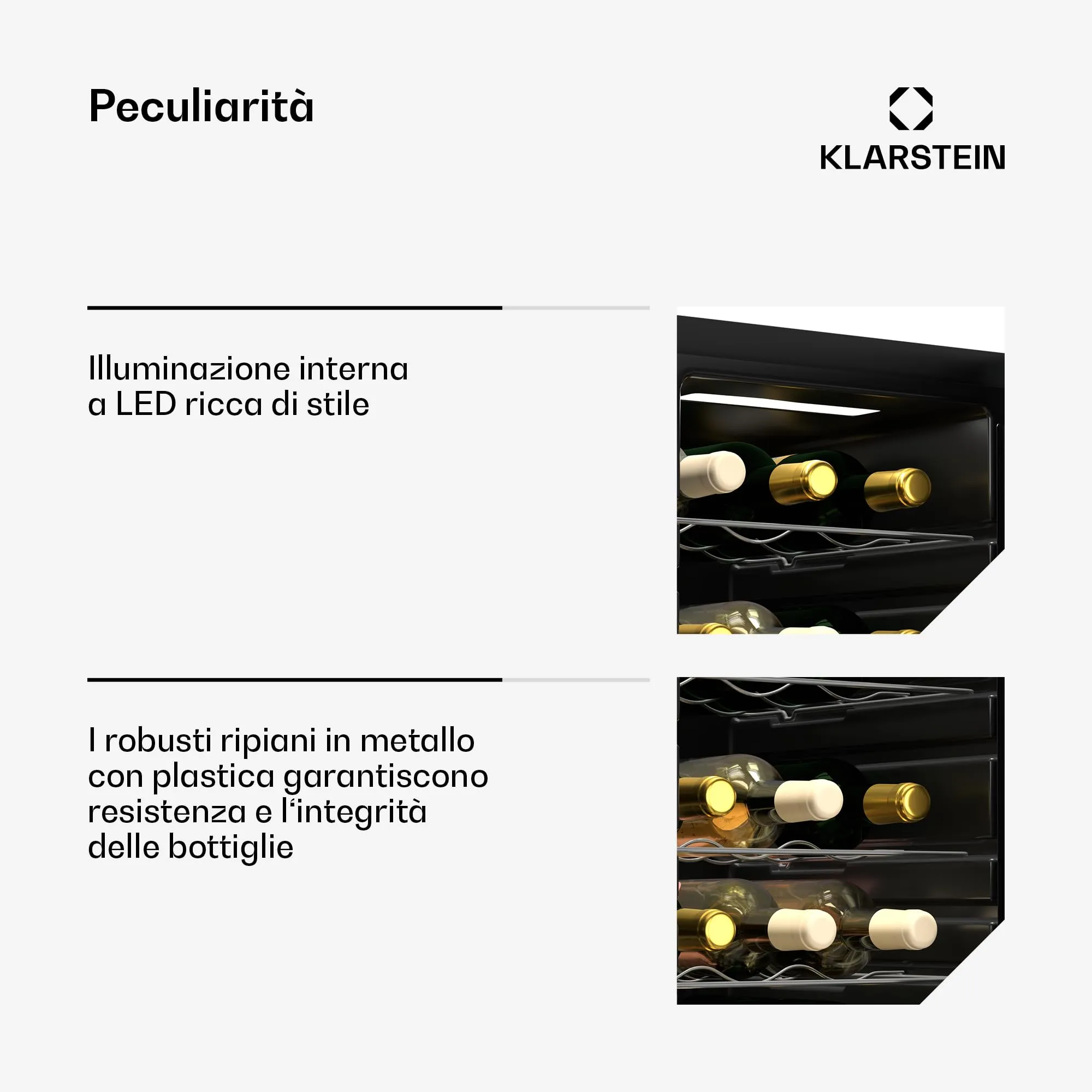 Klarstein Shiraz Cantinetta Vino Nero, 36 Bottiglie, 113 L, Doppia Temperatura, 5–18 °C, LED, Telaio Inox - immagine 5