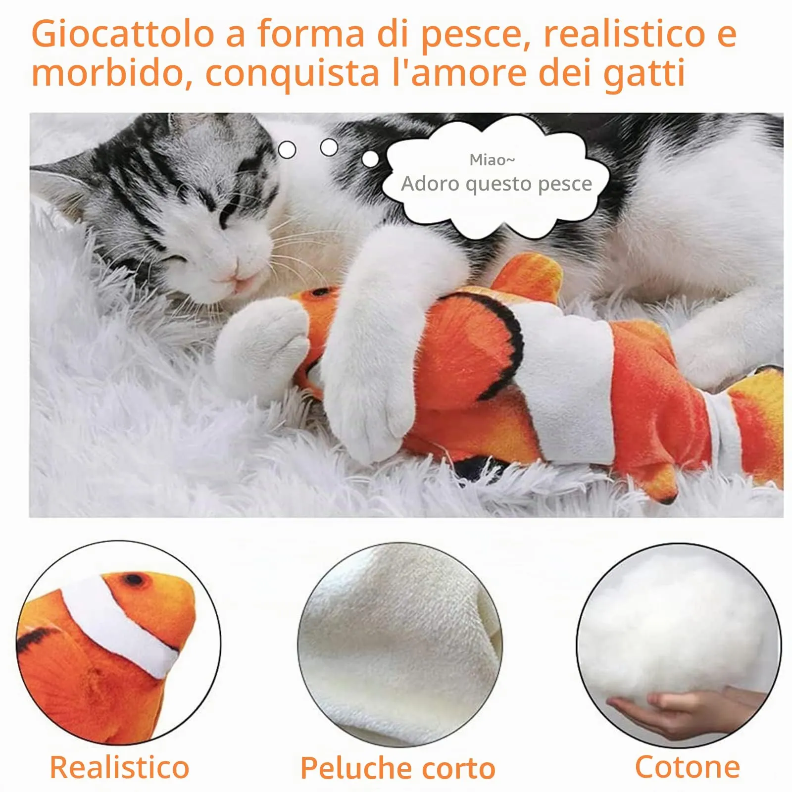 Nepfaivy Giocattolo Interattivo per Gatti, Pesce Elettrico con Erba Gatta, Pesce Pagliaccio - immagine 3