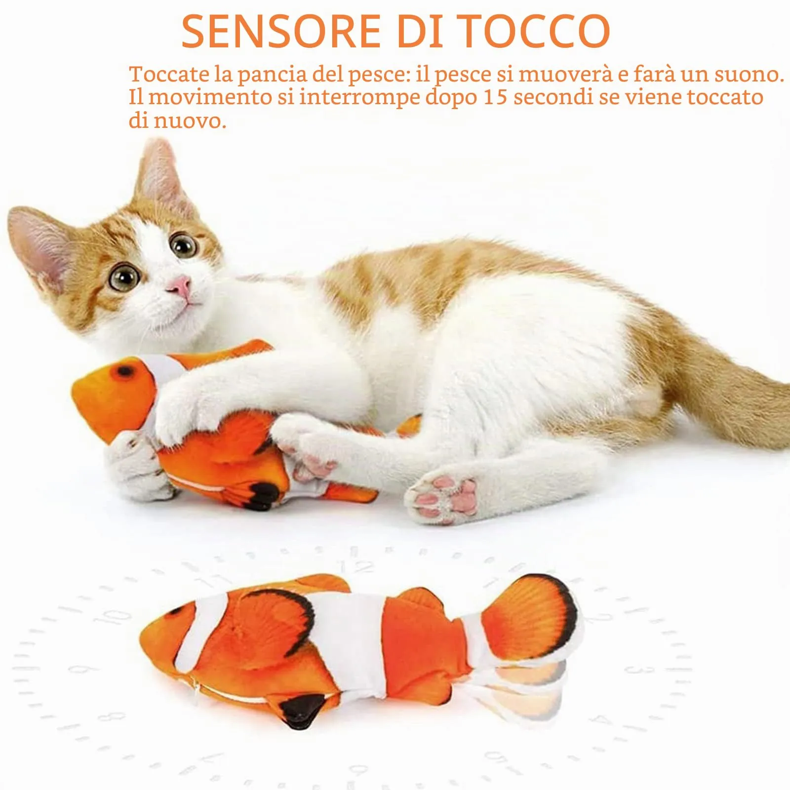 Nepfaivy Giocattolo Interattivo per Gatti, Pesce Elettrico con Erba Gatta, Pesce Pagliaccio - immagine 4