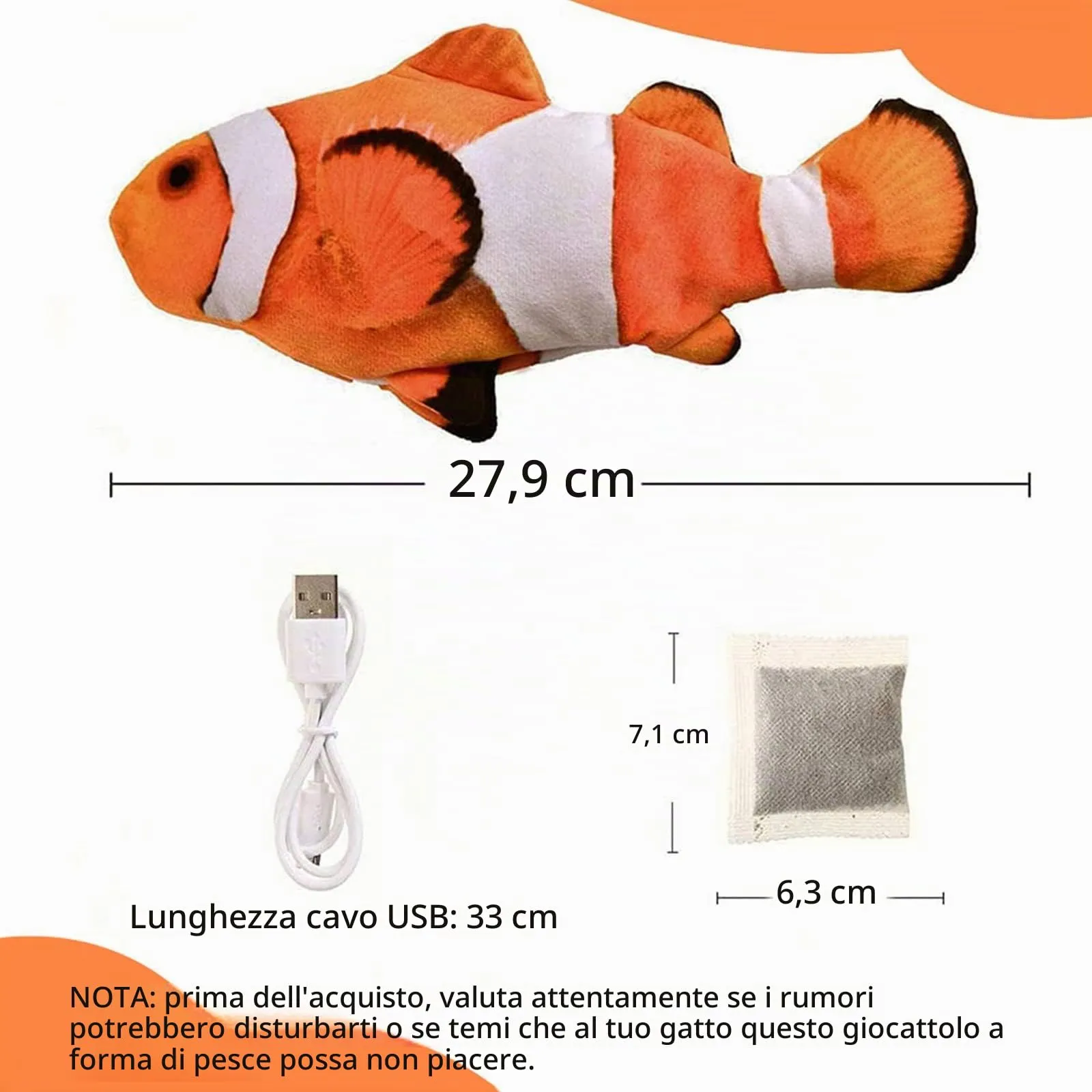Nepfaivy Giocattolo Interattivo per Gatti, Pesce Elettrico con Erba Gatta, Pesce Pagliaccio - immagine 6