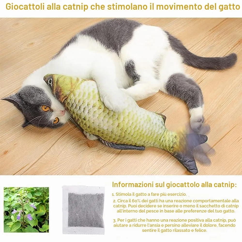 Nepfaivy Giocattolo Interattivo per Gatti, Pesce Elettrico con Erba Gatta, Carpa Gialla - immagine 2
