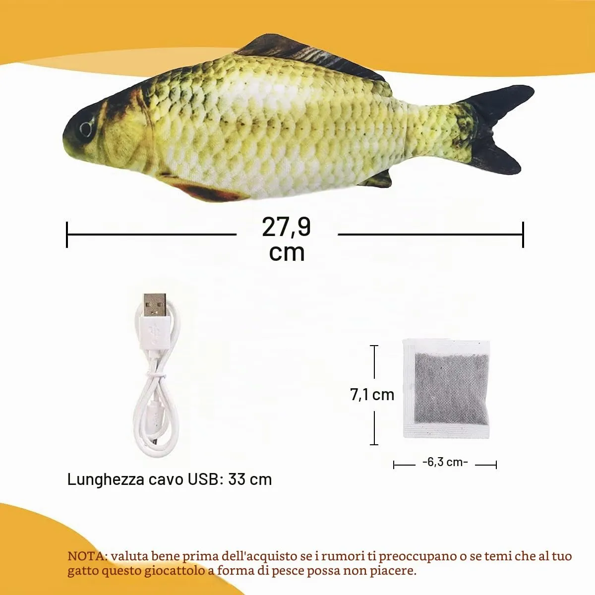 Nepfaivy Giocattolo Interattivo per Gatti, Pesce Elettrico con Erba Gatta, Carpa Gialla - immagine 6