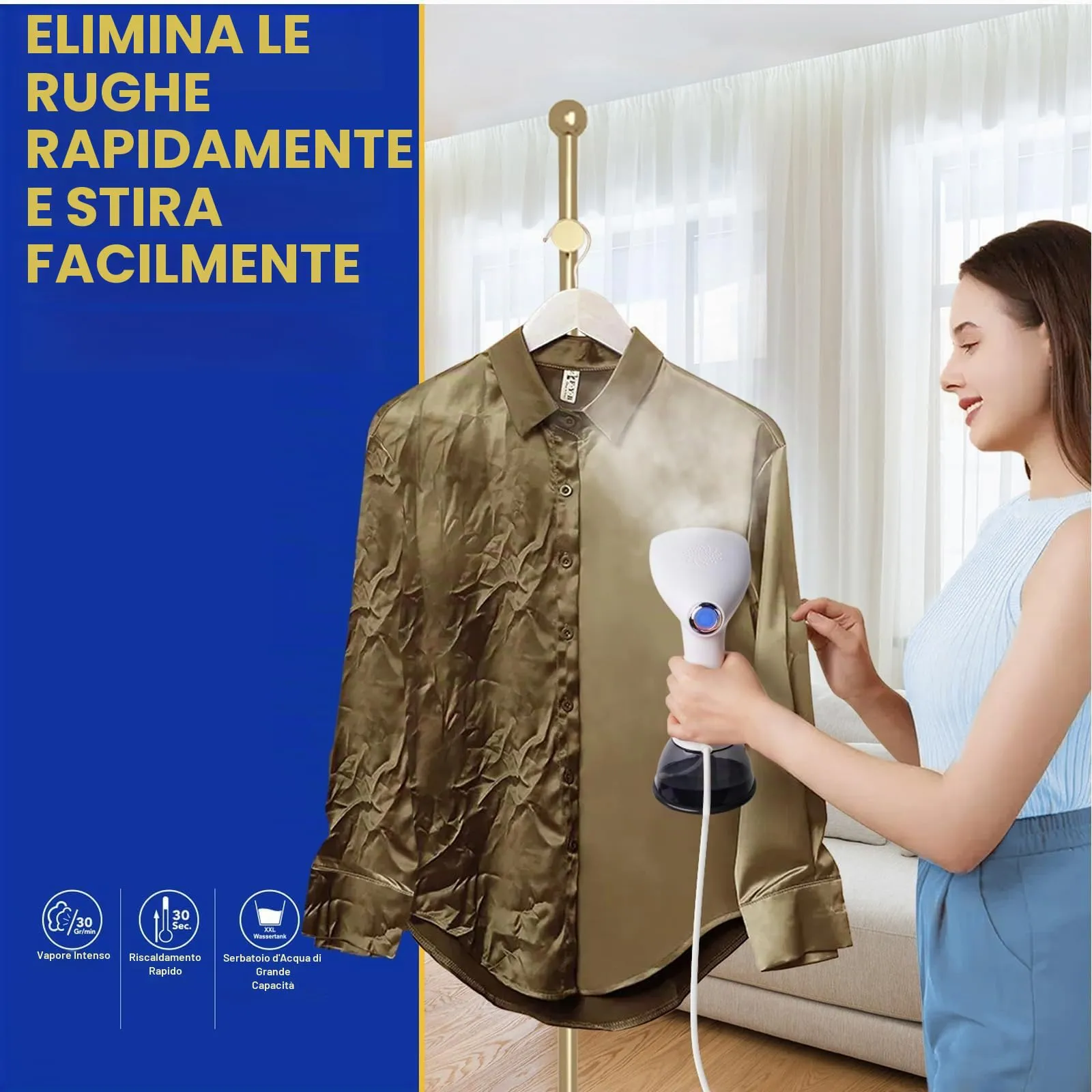 Rolipo Ferro da Stiro Verticale, Serbatoio Acqua 400ml, Vapore 30g/min, Cavo 2.1m - immagine 3