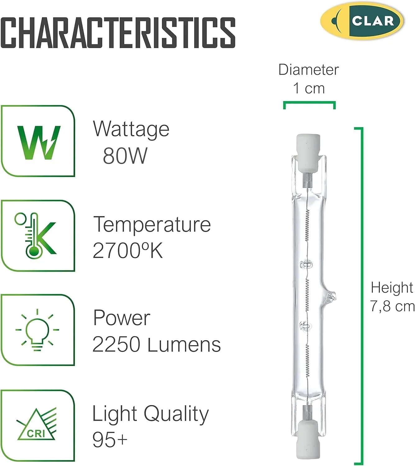 CLAR Lampadina Alogena 80W 78mm R7S (Pack 100) - immagine 2