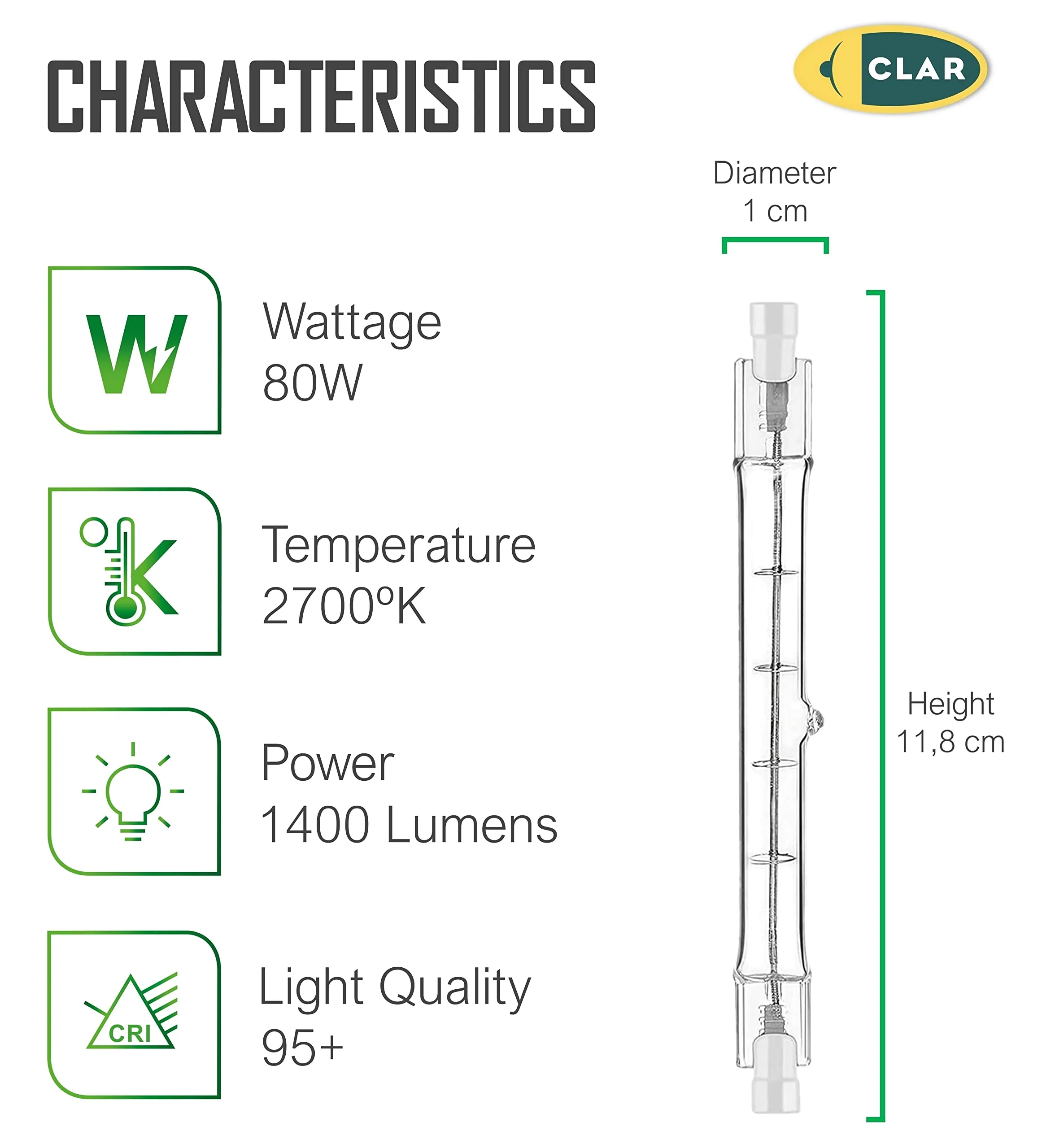 CLAR Lampadina Alogena R7S 80W 118mm (Pack 100) - immagine 2