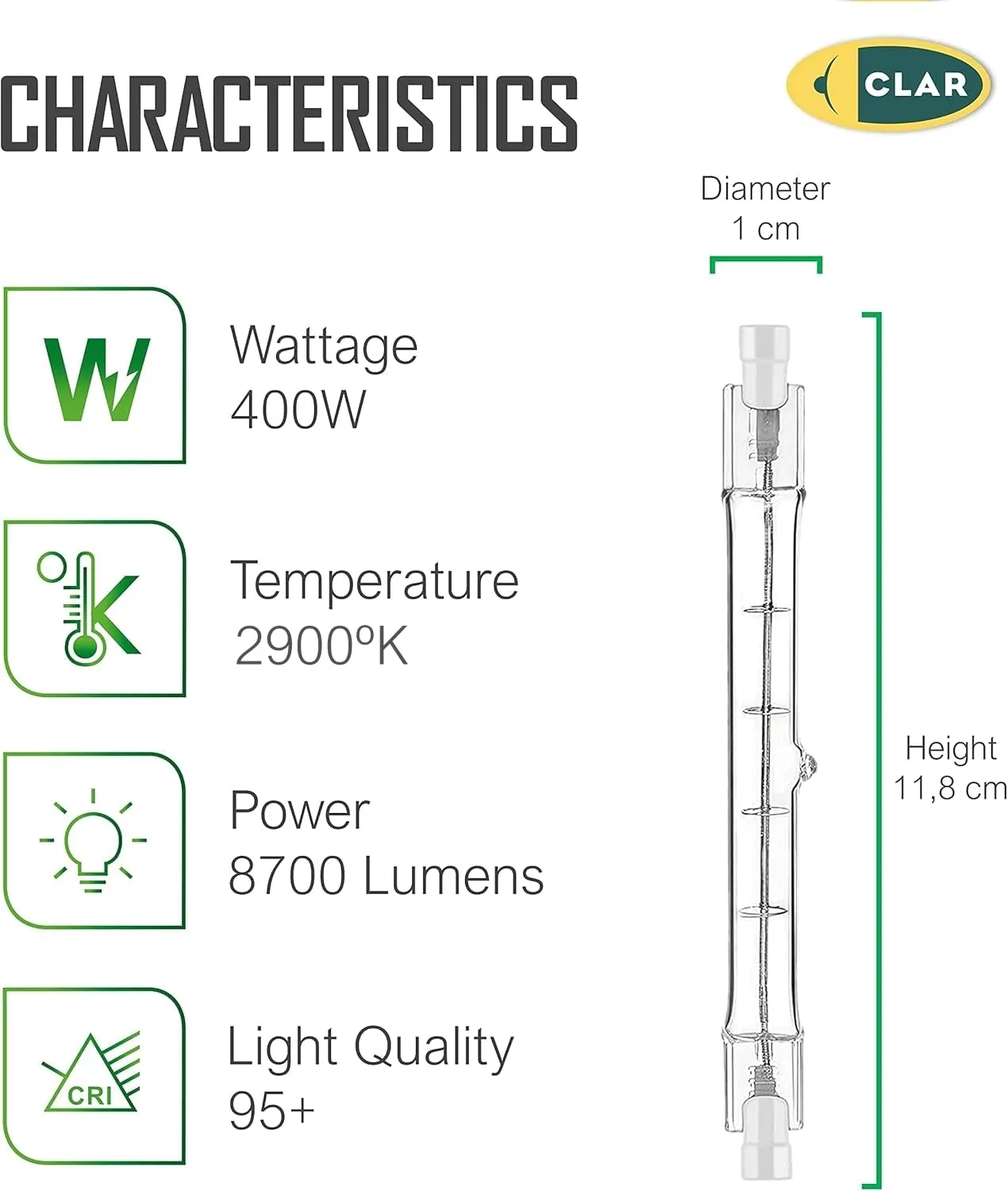 CLAR Lampadina Alogena R7S 400W 118mm (Pack 100) - immagine 2