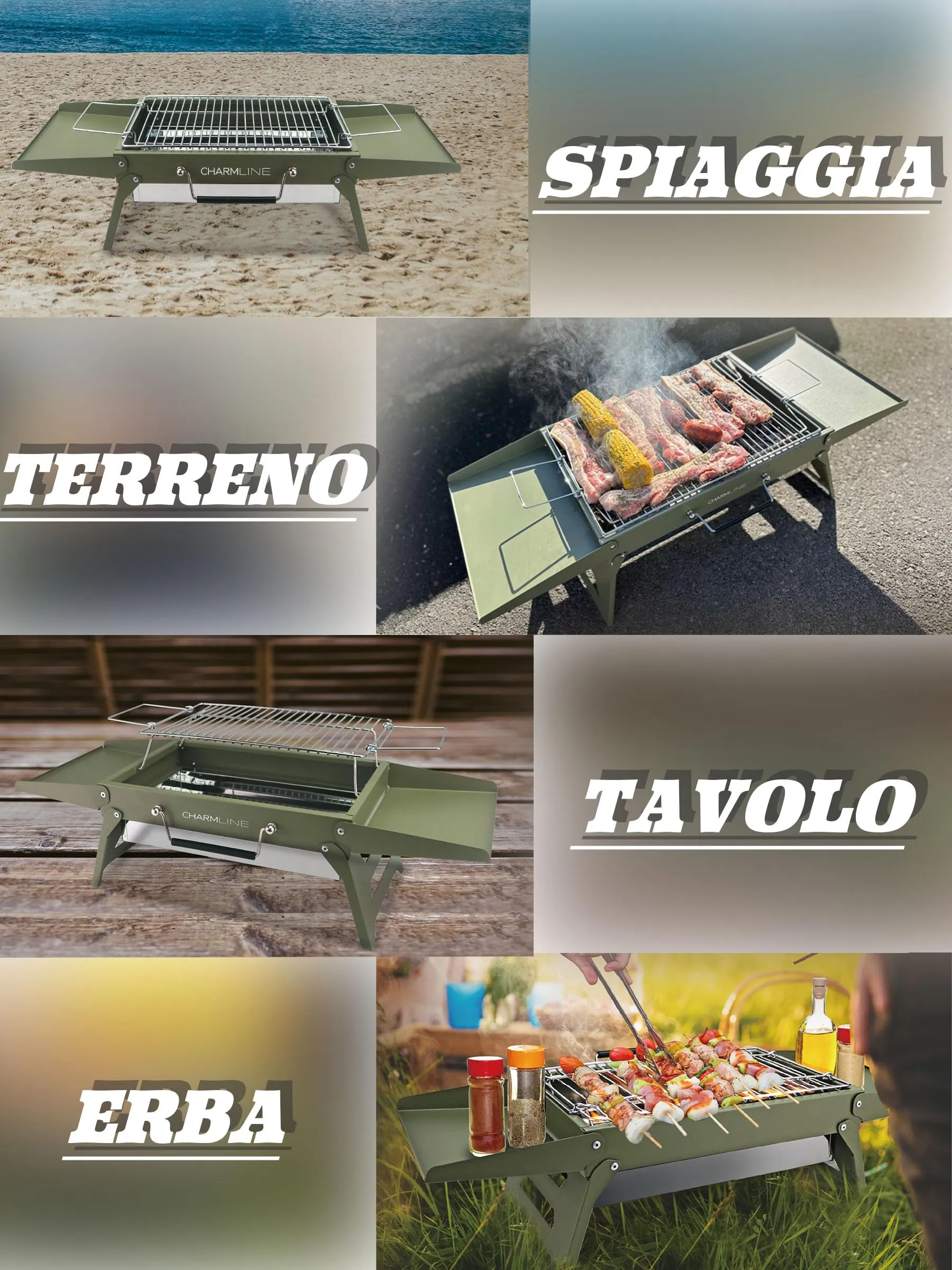 Charmline Griglia a Carbone Portatile Pieghevole 47 x 34 cm, Verde - immagine 6