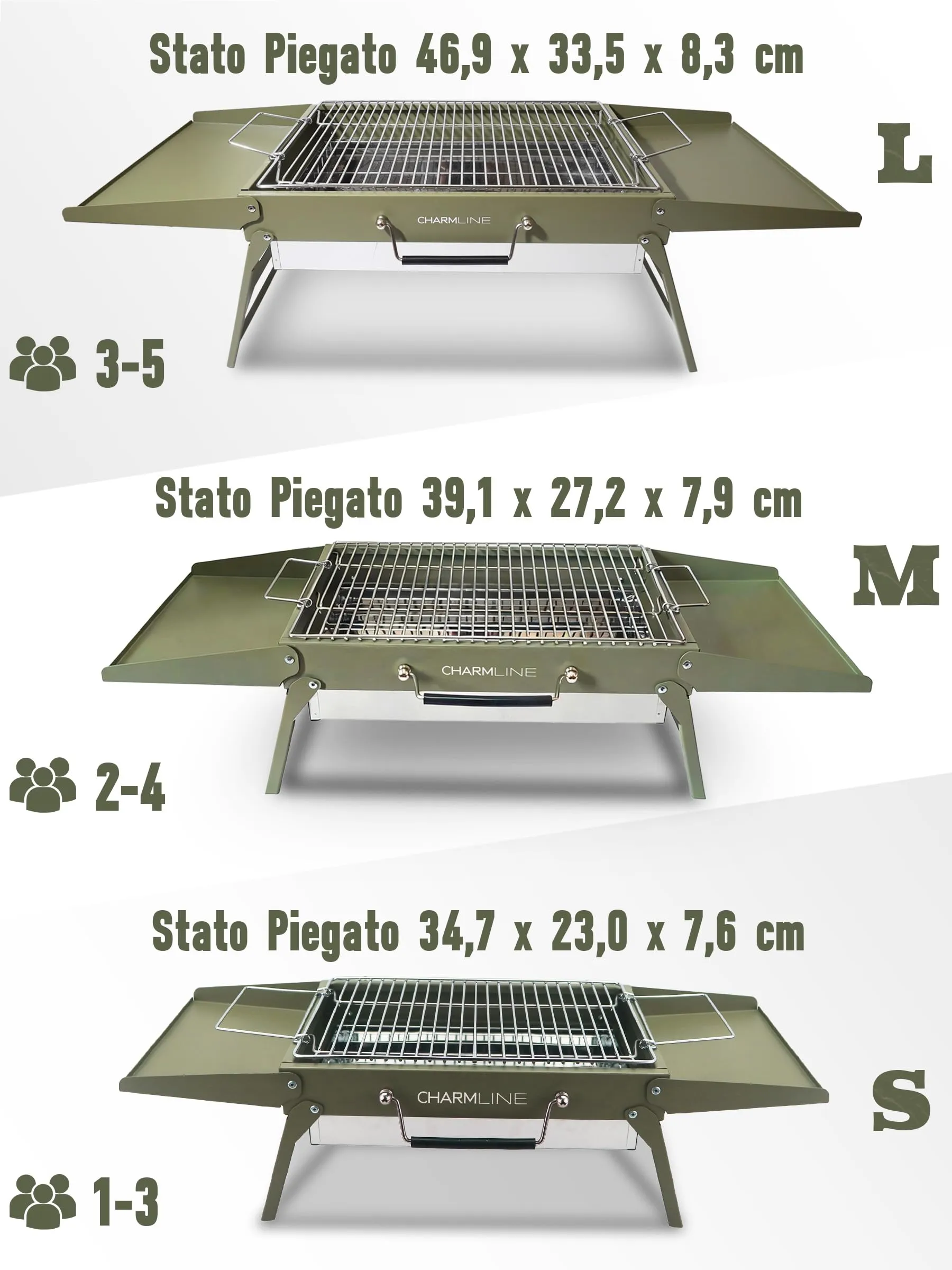 Charmline Griglia a Carbone Portatile Pieghevole 47 x 34 cm, Verde - immagine 8