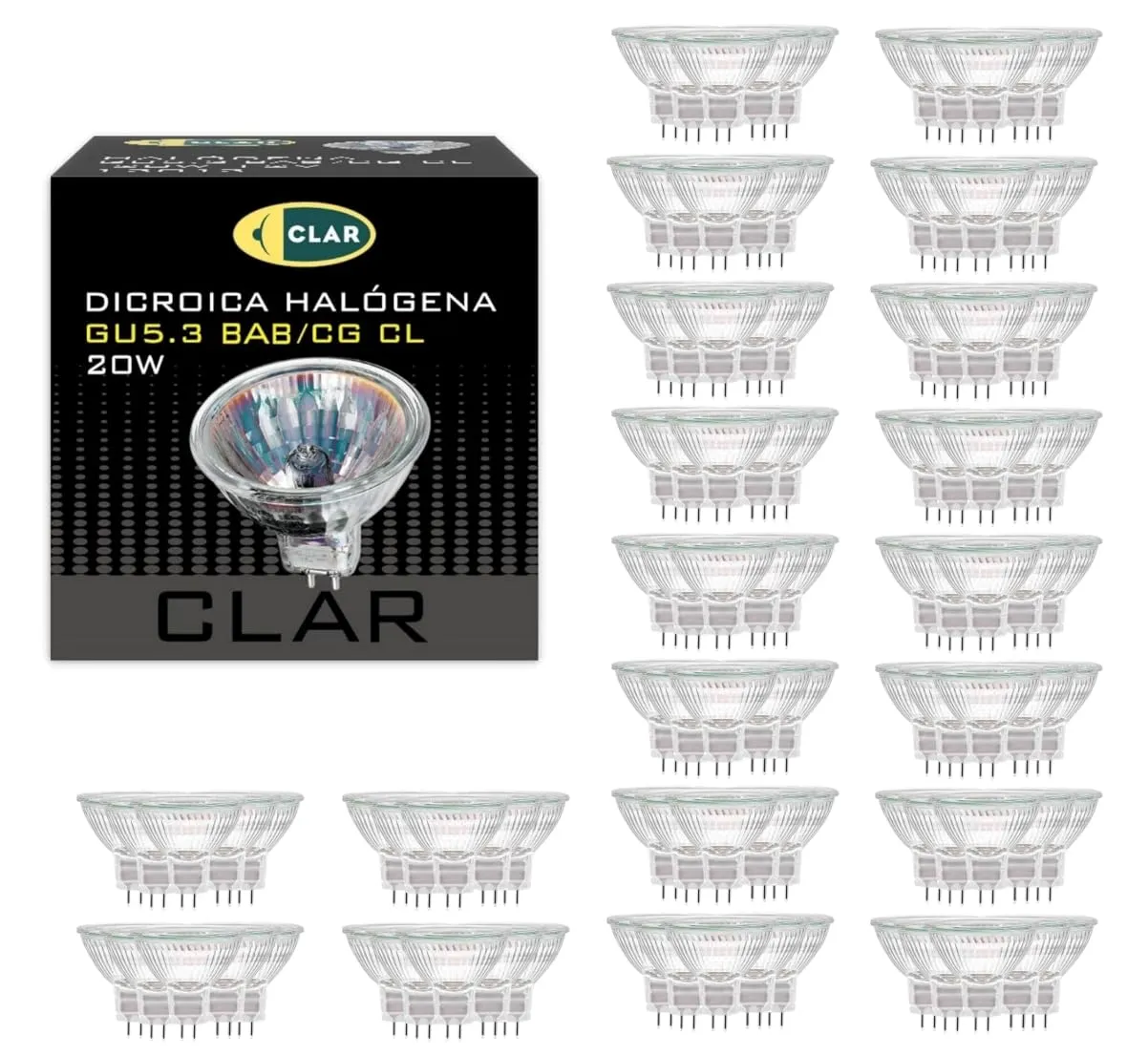 CLAR Lampadina Alogena MR16 GU5.3 12V 20W (Pack 100) - immagine 1