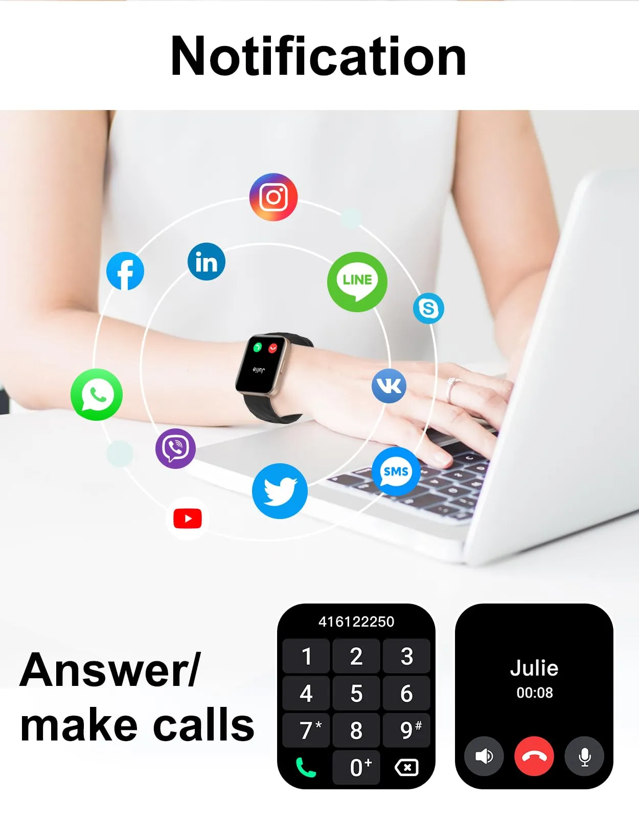 Dakofied Smartwatch Bluetooth 5.4, Display AMOLED 1.83 Pollici, Cardiofrequenzimetro, Saturimetro, IP68, Compatibile con Android e iOS - immagine 2