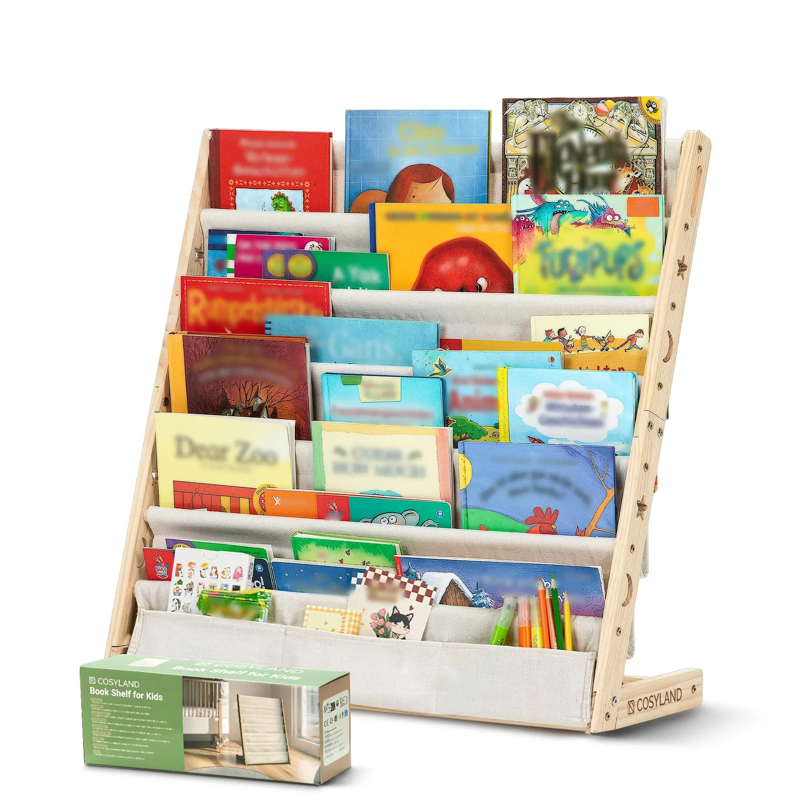 COSYLAND Libreria Montessori per Bambini con 6 Scomparti in Tessuto Oxford e Legno Naturale - immagine 9